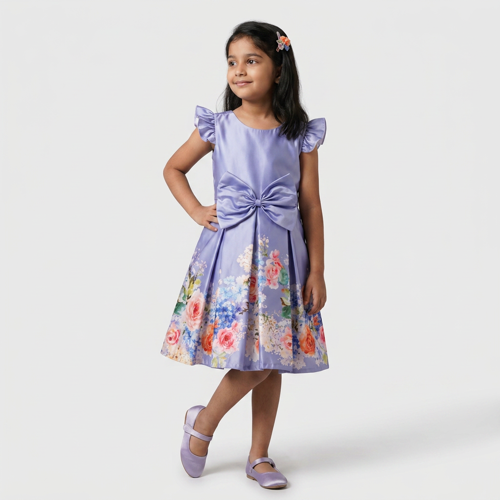 Girls Printed Party Satin Dress