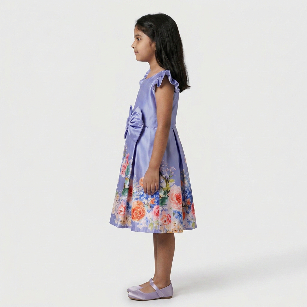 Girls Printed Party Satin Dress