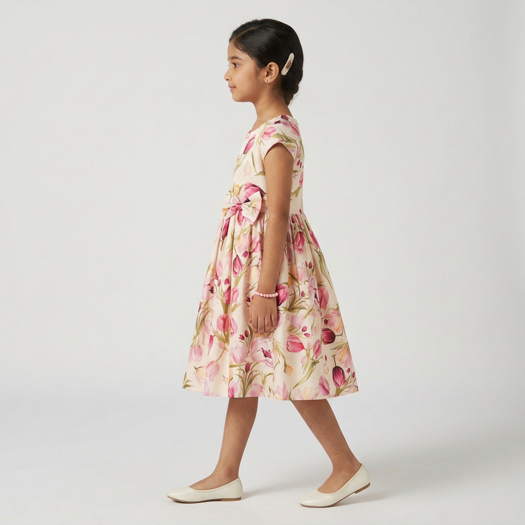 Girls Printed Party Satin Dress