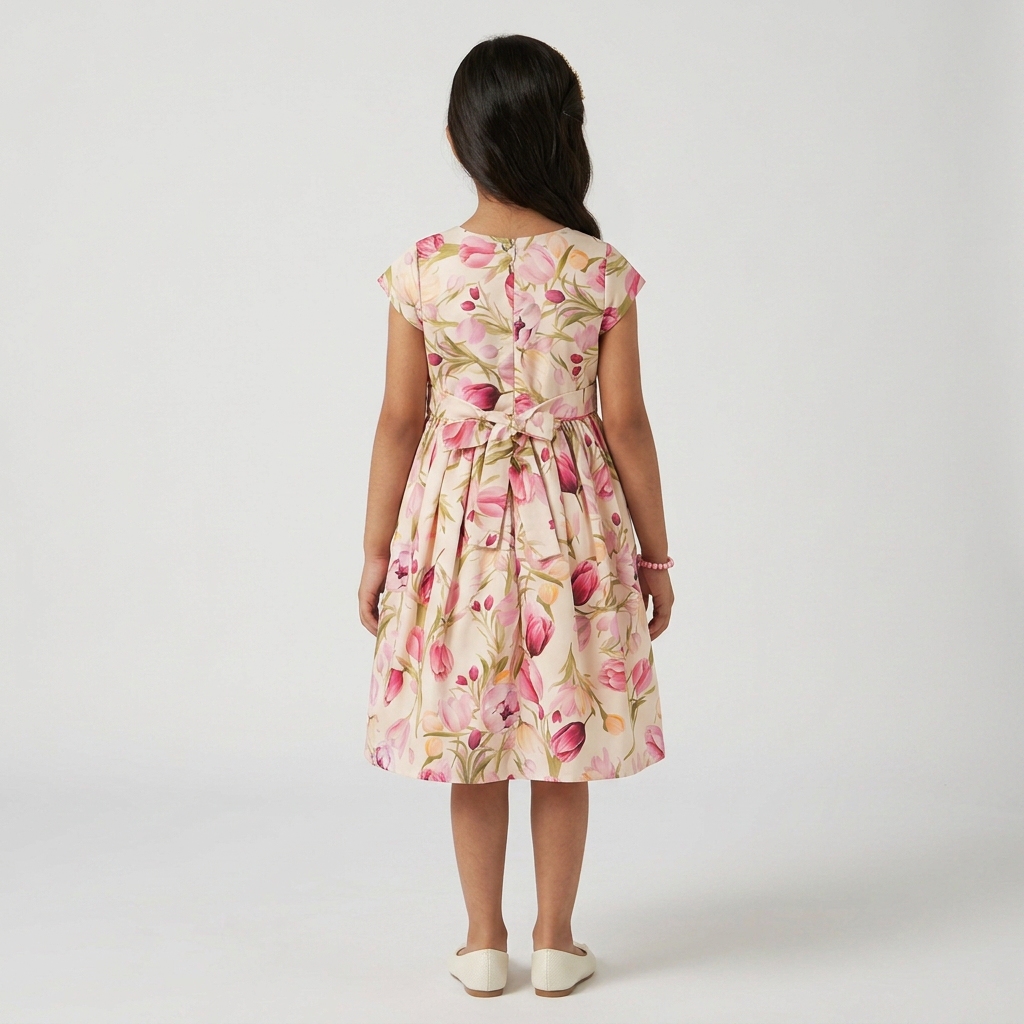 Girls Printed Party Satin Dress