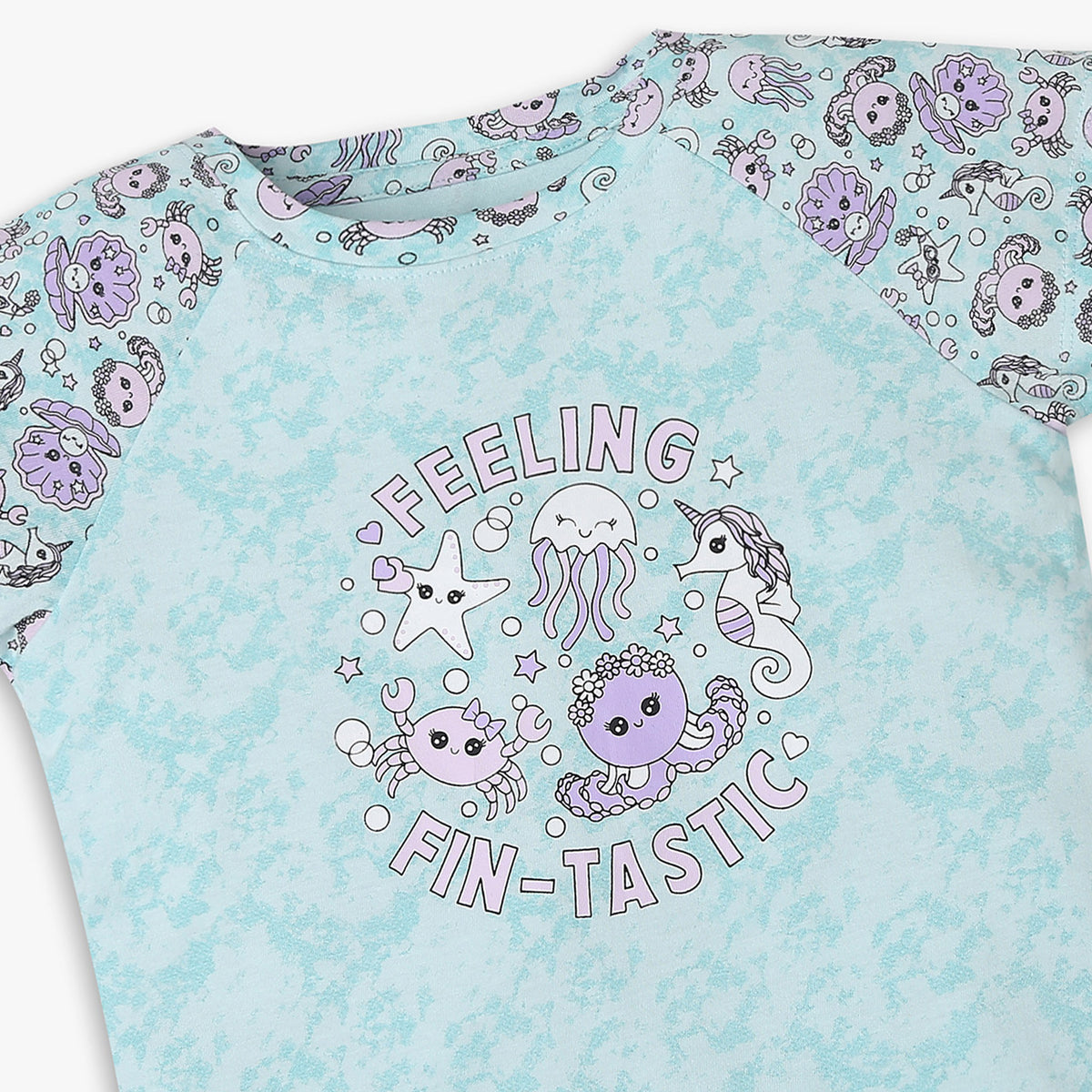 Girls Regular Fit Printed T-Shirt with Pyjama Sleepwear Set