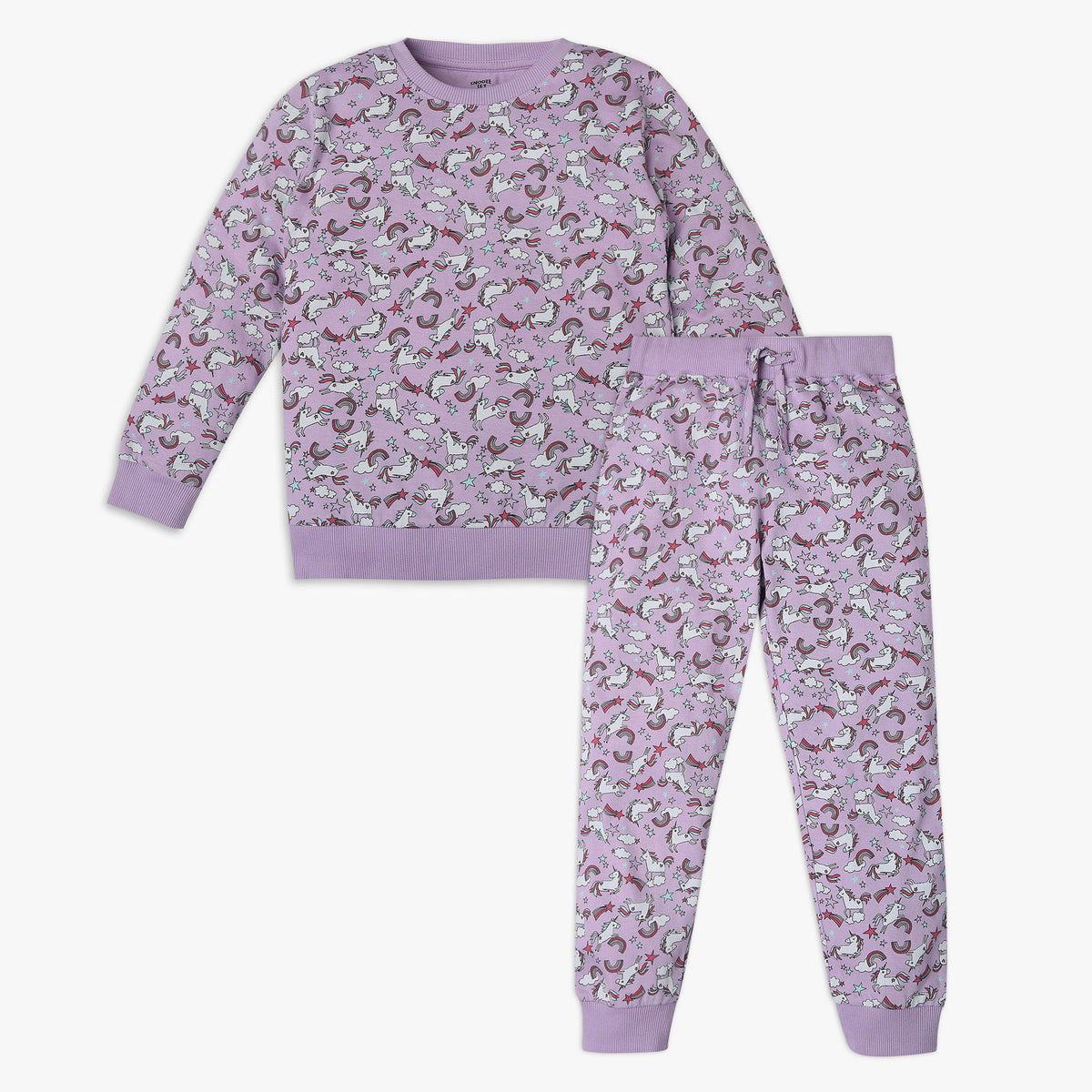 Girls Regular Fit Printed T-Shirt with Pyjama Sleepwear Set