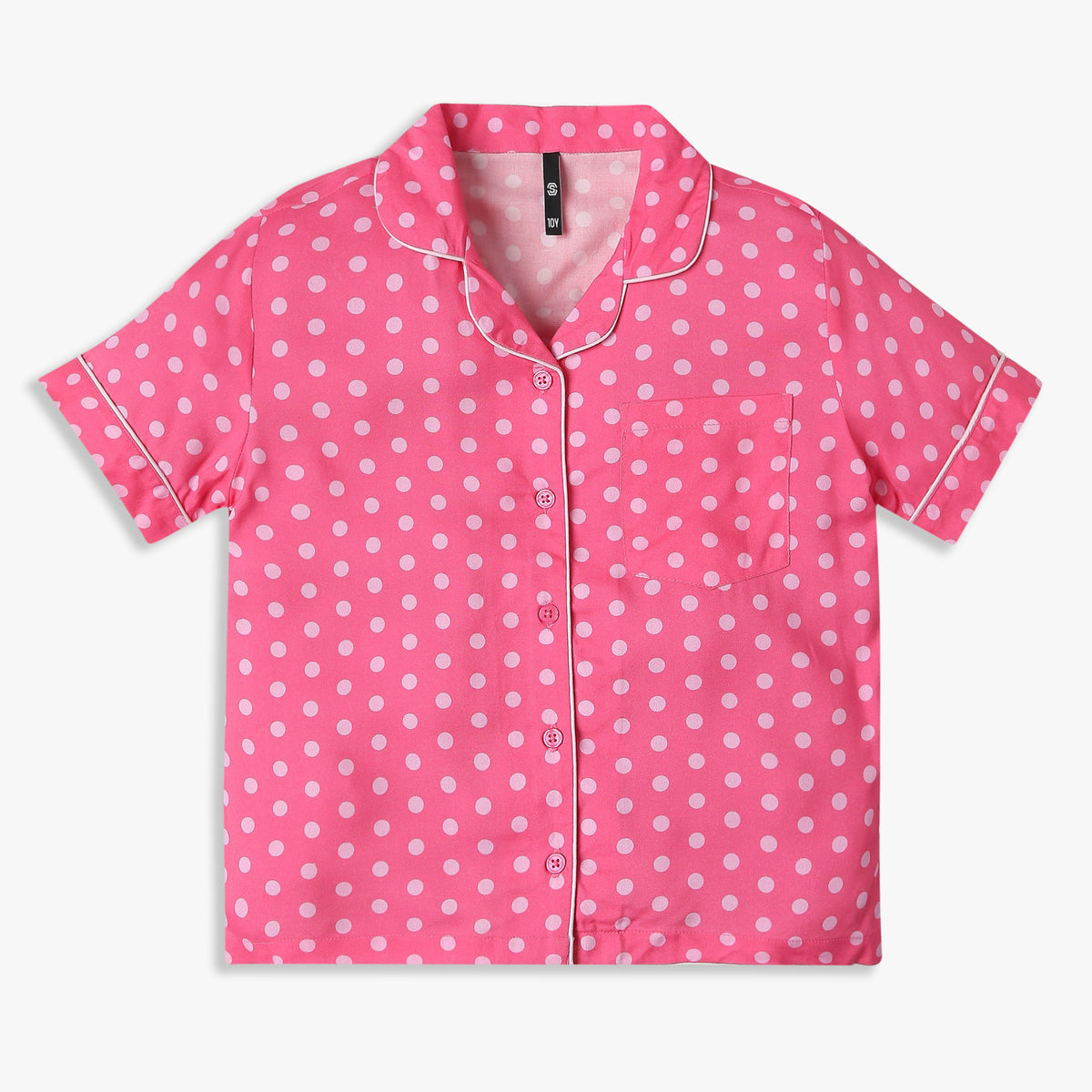 Girls Relaxed Fit Printed Lapel Collar Shirt with Shorts Sleepwear Set