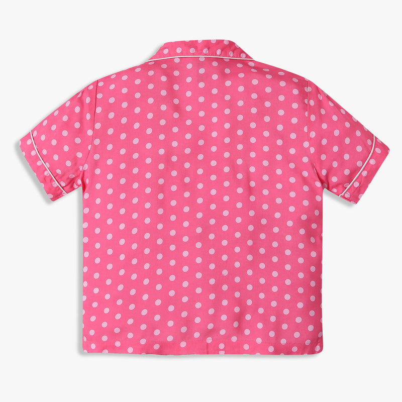 Girls Relaxed Fit Printed Lapel Collar Shirt with Shorts Sleepwear Set