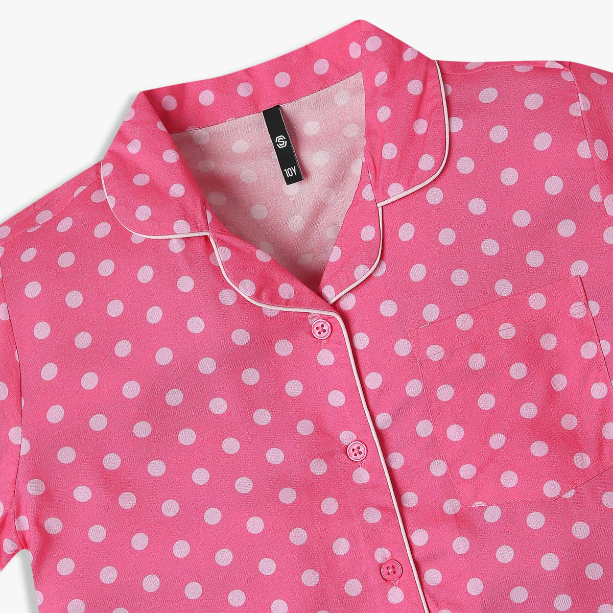 Girls Relaxed Fit Printed Lapel Collar Shirt with Shorts Sleepwear Set