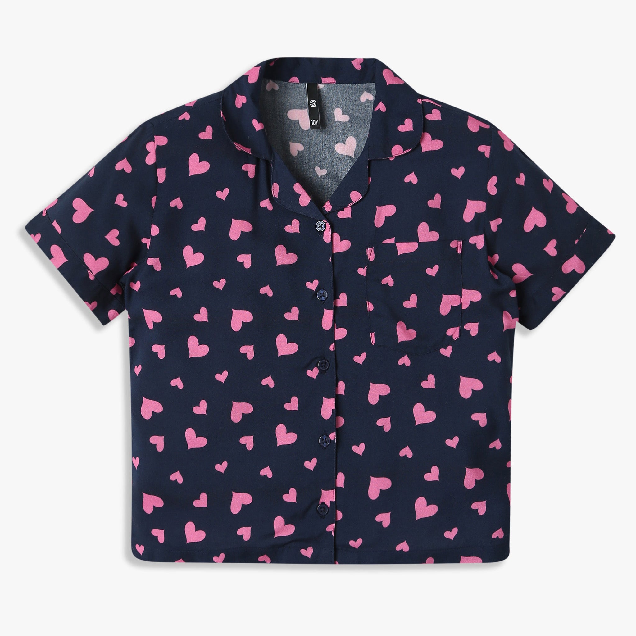 Girls Relaxed Fit Printed Lapel Collar Shirt with Shorts Sleepwear Set