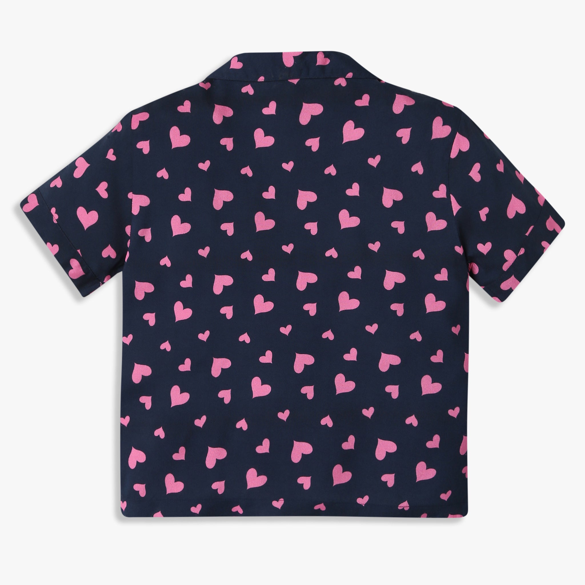 Girls Relaxed Fit Printed Lapel Collar Shirt with Shorts Sleepwear Set