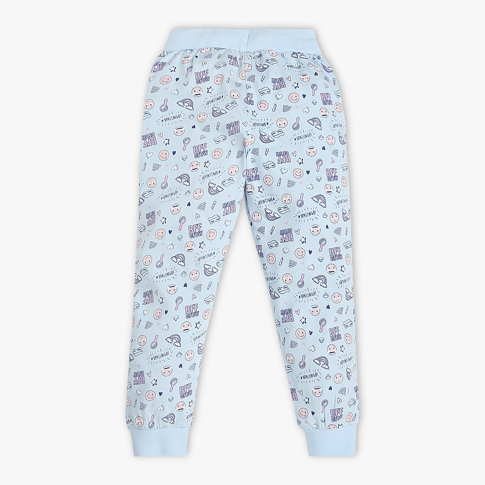 Girls Regular Fit Printed Crew Neck Short Sleeve T-Shirt with Trackpant Sleepwear Set