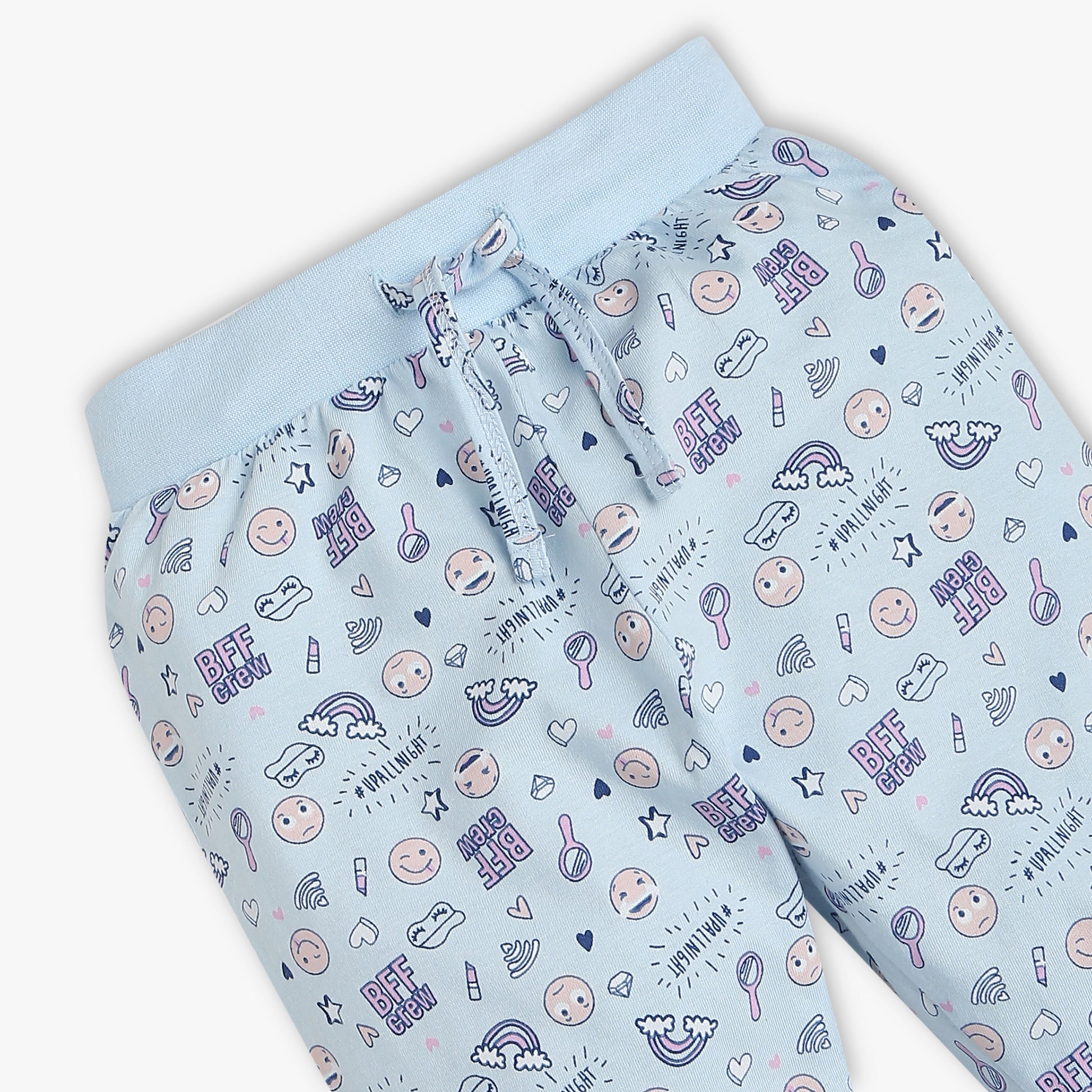 Girls Regular Fit Printed Crew Neck Short Sleeve T-Shirt with Trackpant Sleepwear Set