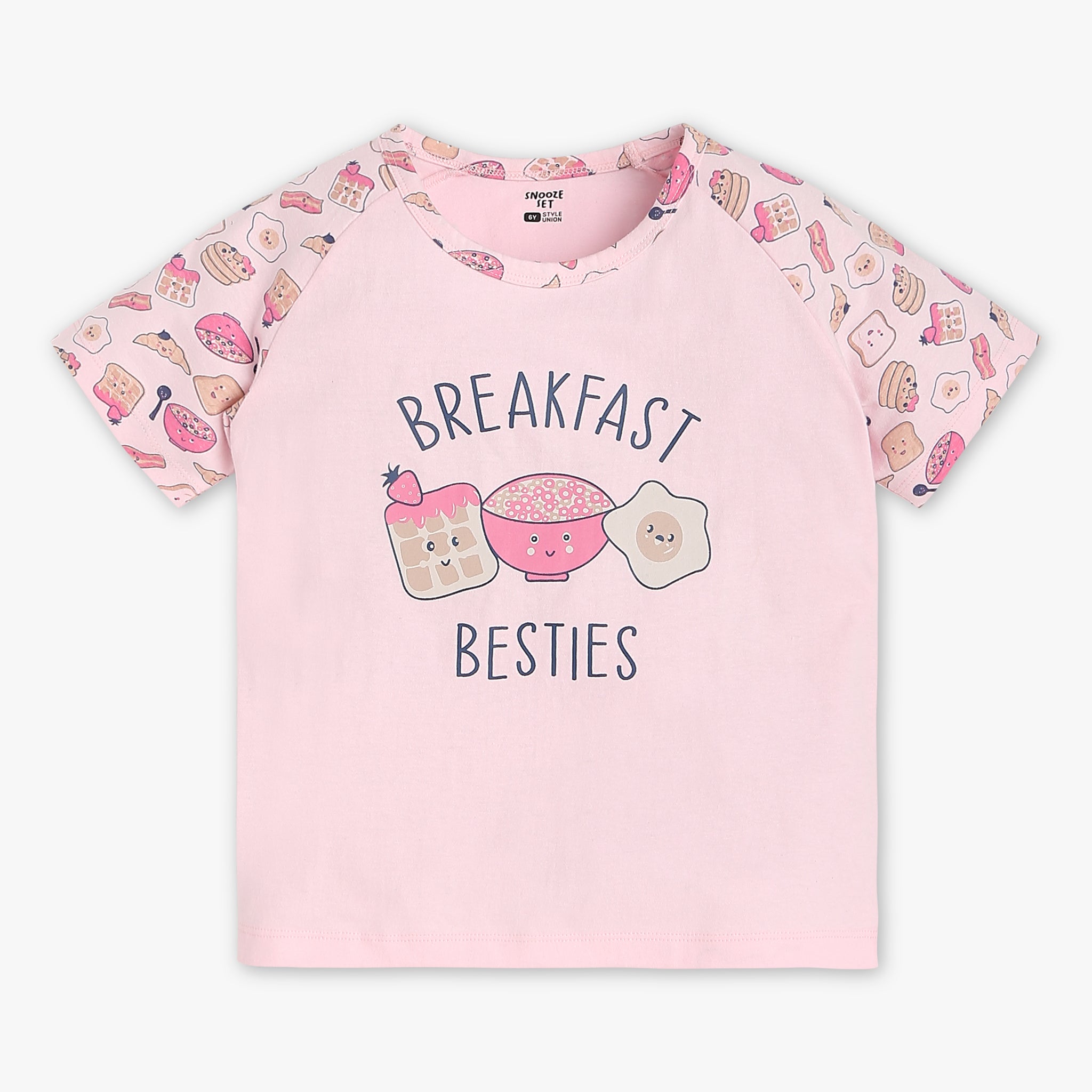 Girls Regular Fit Printed Crew Neck Short Sleeve T-Shirt with Trackpant Sleepwear Set