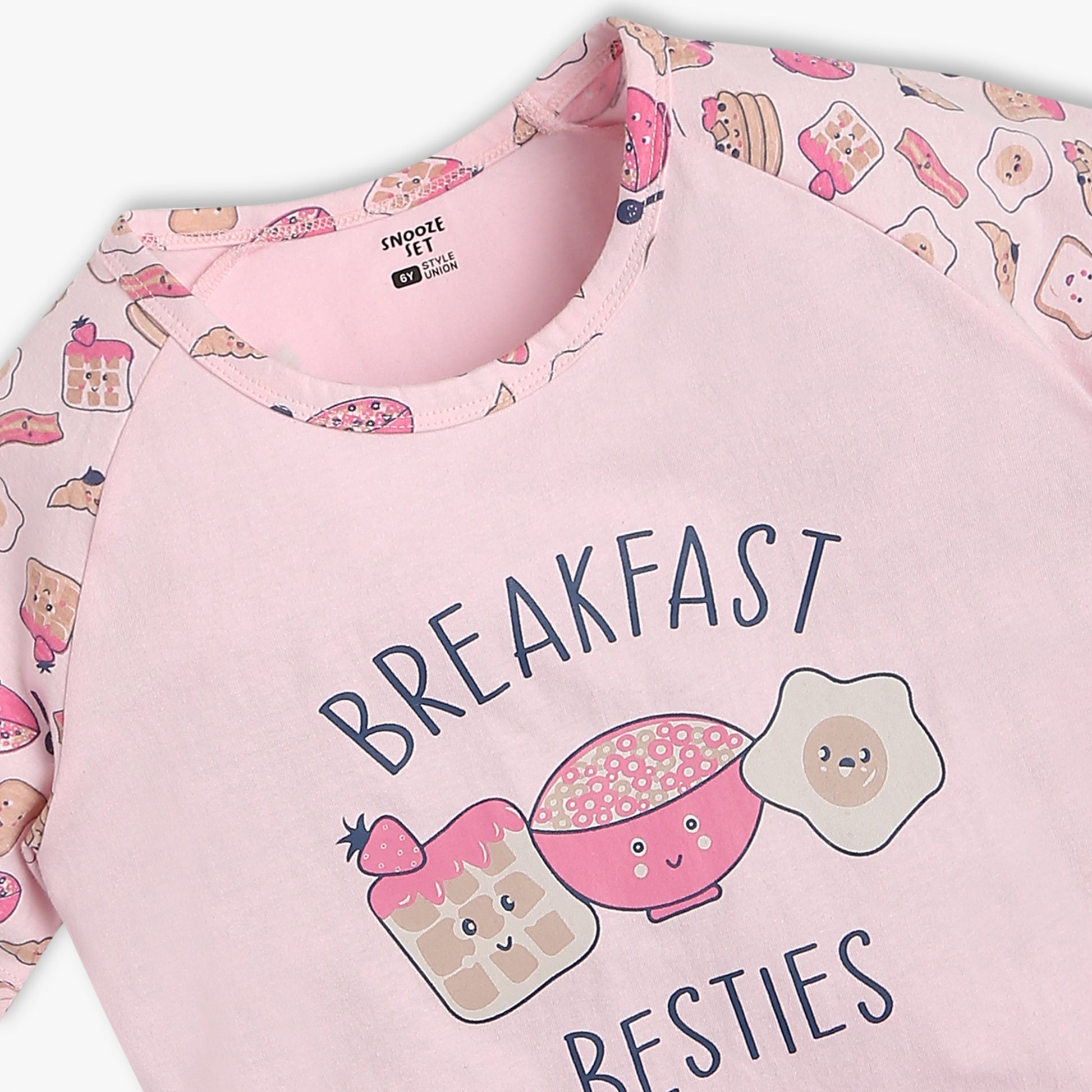 Girls Regular Fit Printed Crew Neck Short Sleeve T-Shirt with Trackpant Sleepwear Set