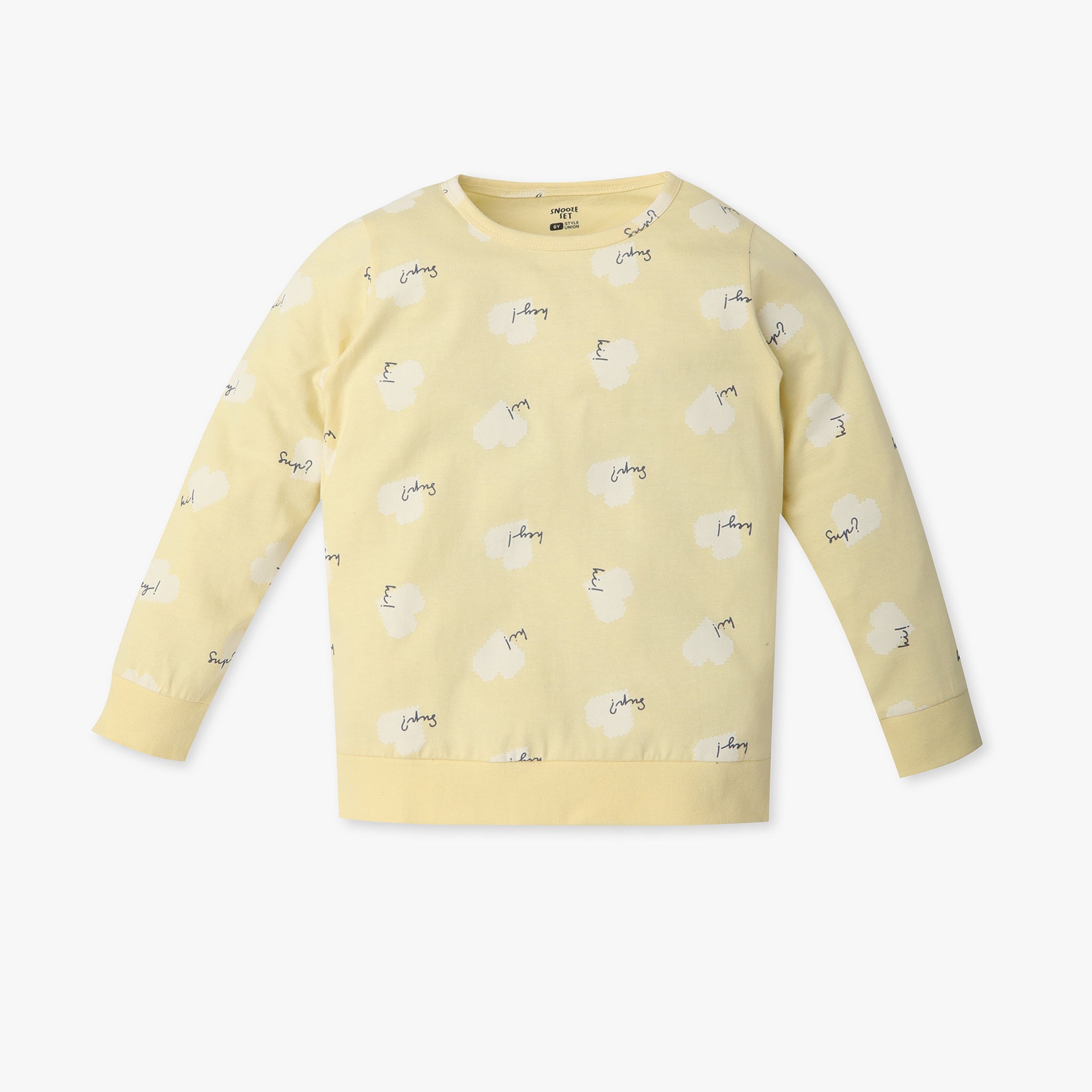 Girls Regular Fit All Over Print Crew Neck T-Shirt with Trackpant Sleepwear Set