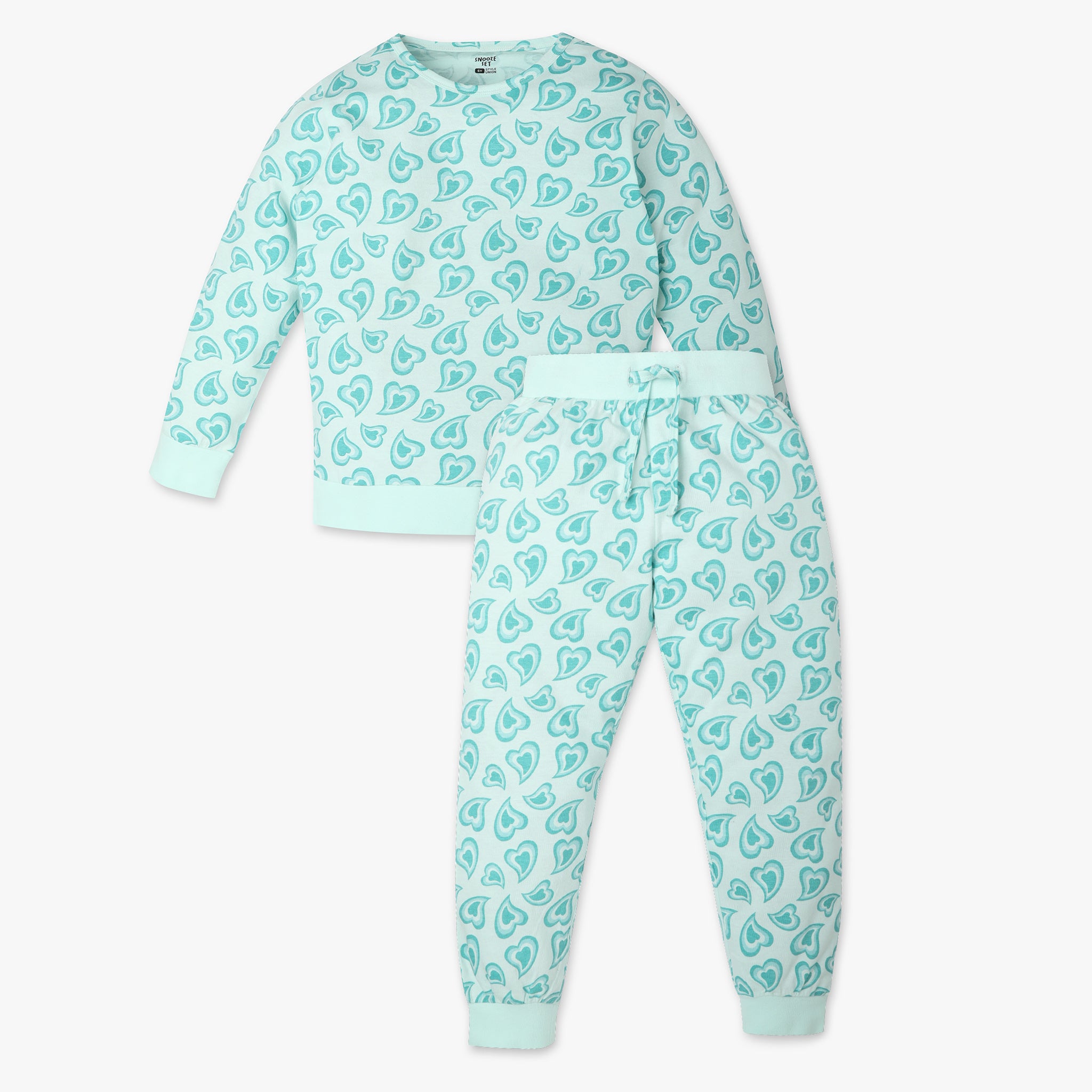 Girls Regular Fit All Over Print Crew Neck T-Shirt with Trackpant Sleepwear Set