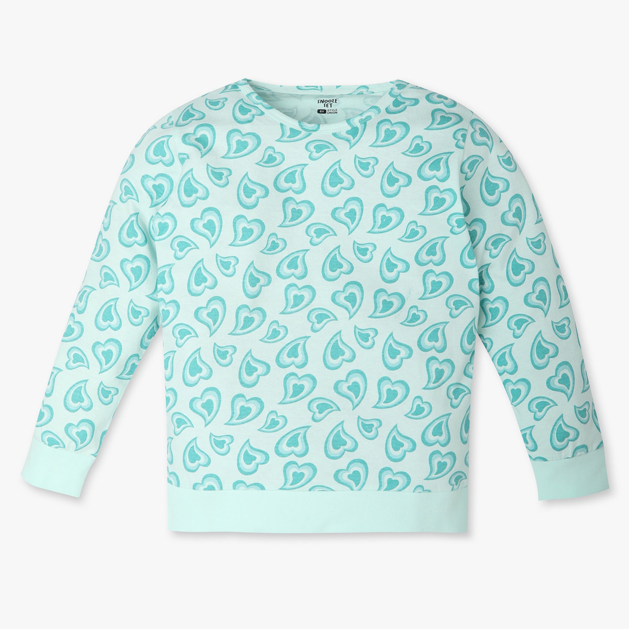 Girls Regular Fit All Over Print Crew Neck T-Shirt with Trackpant Sleepwear Set