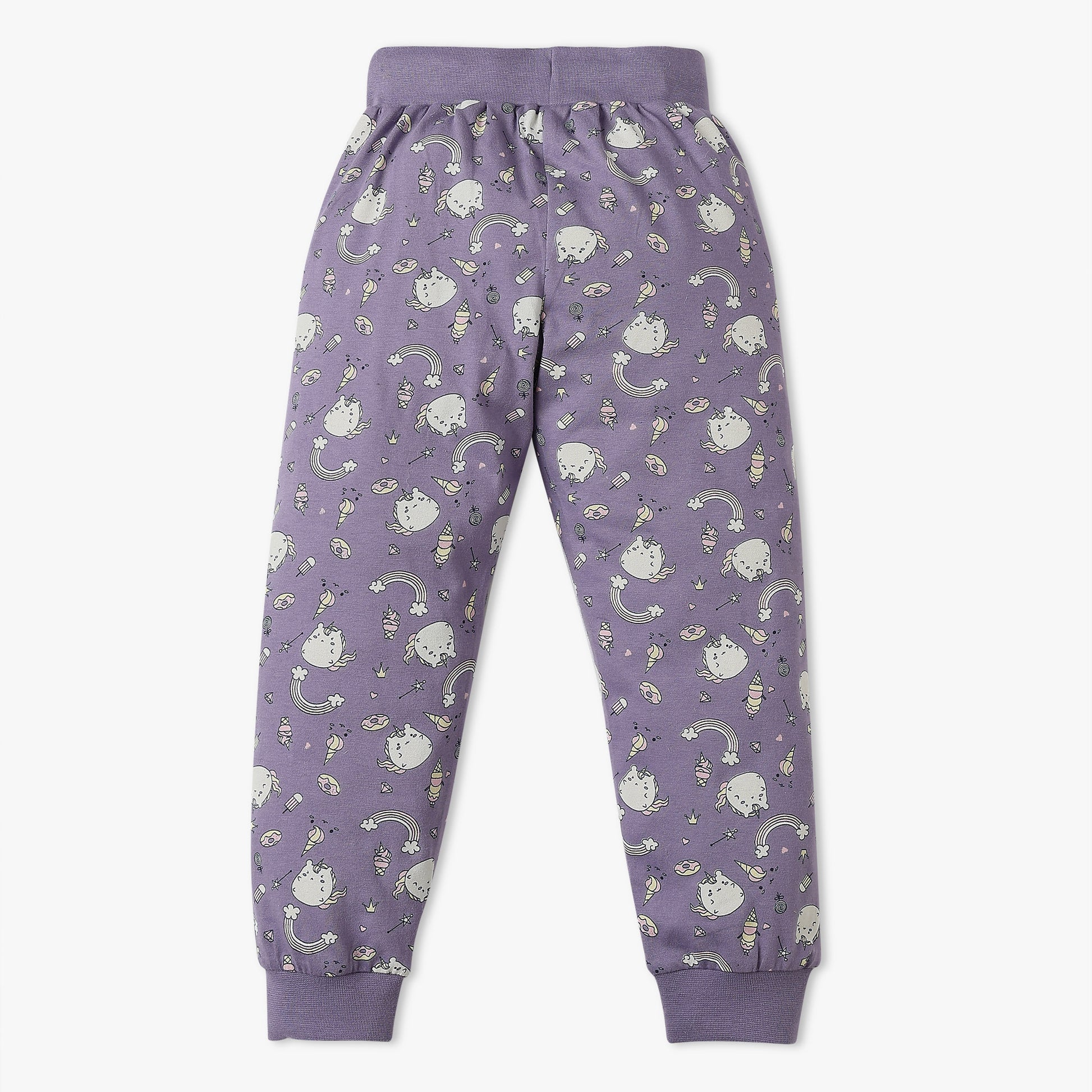 Girls All Over Print Knitted Crew Neck T-Shirt With Trackpant Sleepwear Set