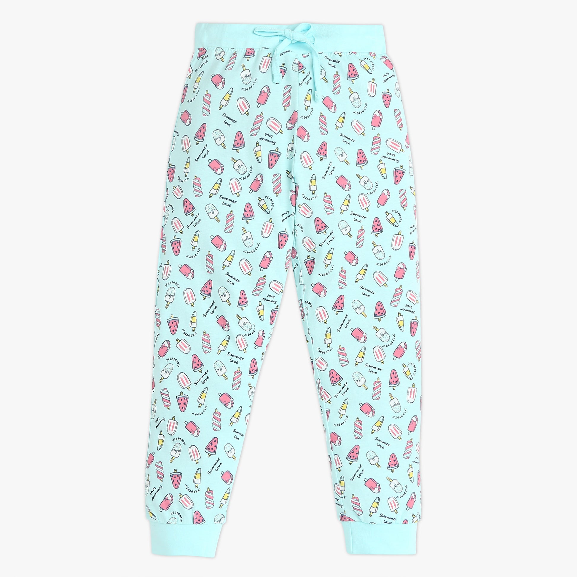 Girls Crew Neck Cap Sleeve Printed Must Have Snooze Cordinate Set | Refreshing Graphic Tshirt With Matching Pattern Printed Trackpant | Comfortable Body For Ease | Breathable And Absorbent 100% Cotton Single Jersey Fabric.