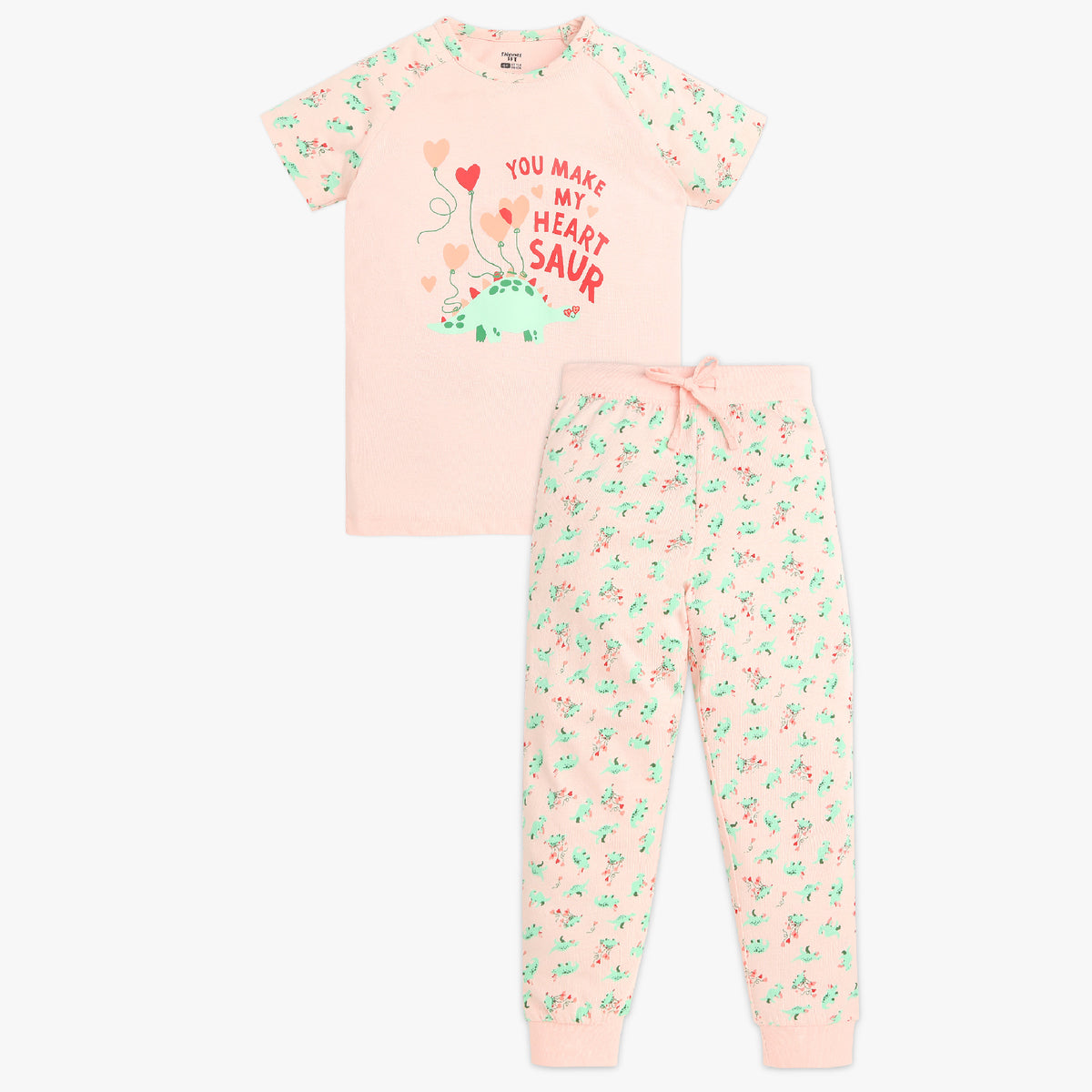 Girls Crew Neck Cap Sleeve Printed Must Have Snooze Cordinate Set | Refreshing Graphic Tshirt With Matching Pattern Printed Trackpant | Comfortable Body For Ease | Breathable And Absorbent 100% Cotton Single Jersey Fabric.