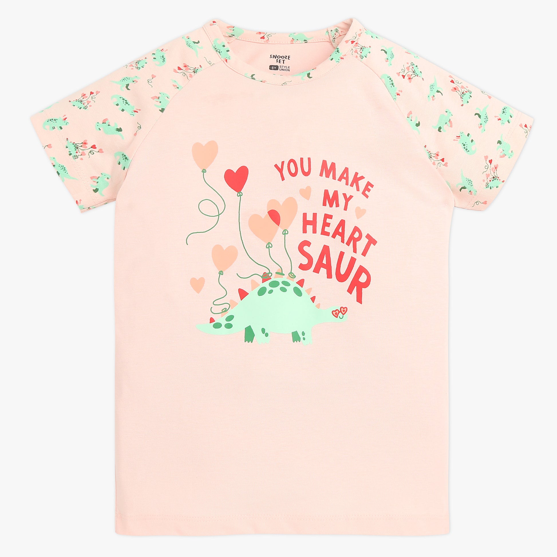 Girls Crew Neck Cap Sleeve Printed Must Have Snooze Cordinate Set | Refreshing Graphic Tshirt With Matching Pattern Printed Trackpant | Comfortable Body For Ease | Breathable And Absorbent 100% Cotton Single Jersey Fabric.