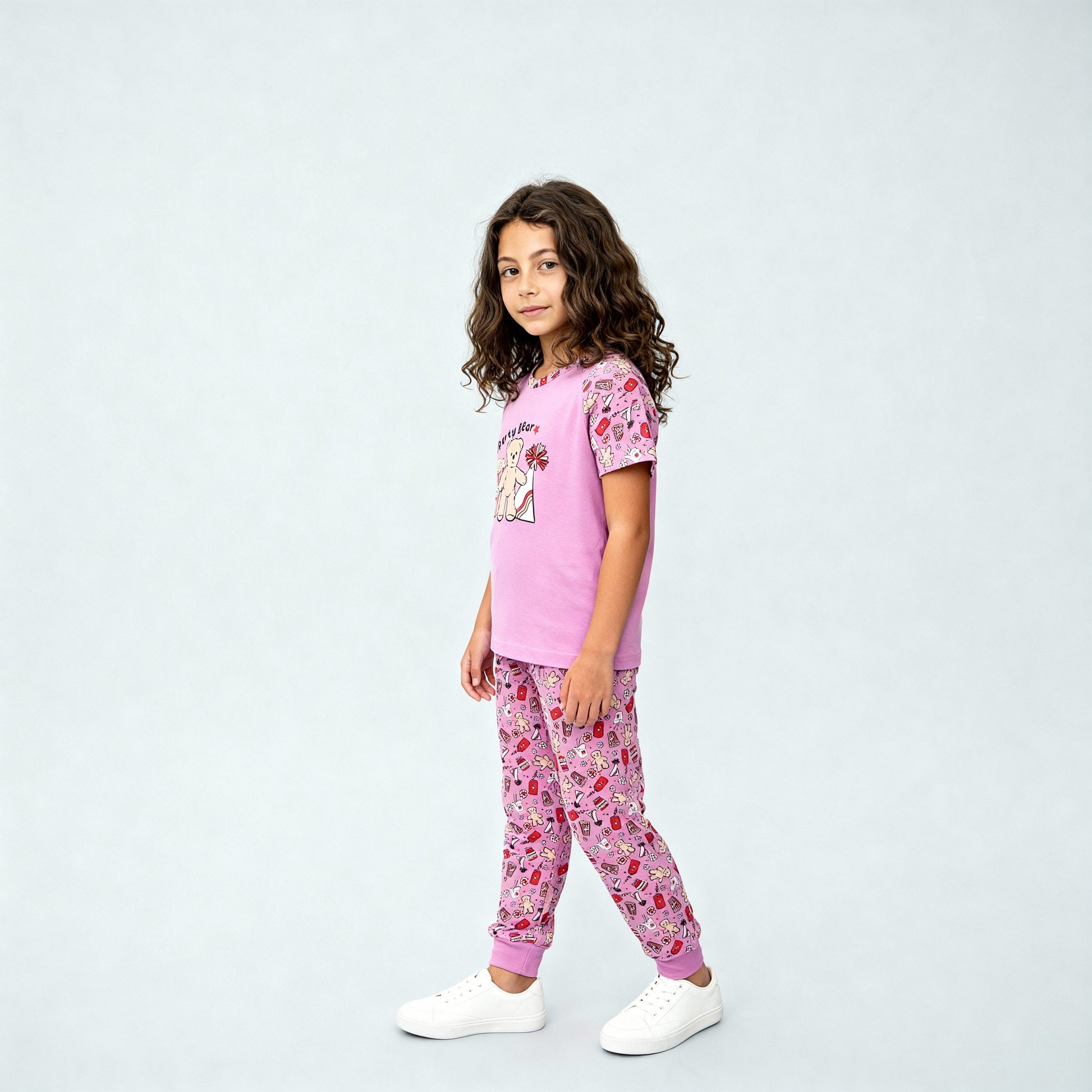 Girls Cotton T-Shirt with Trackpant Sleepwear Set