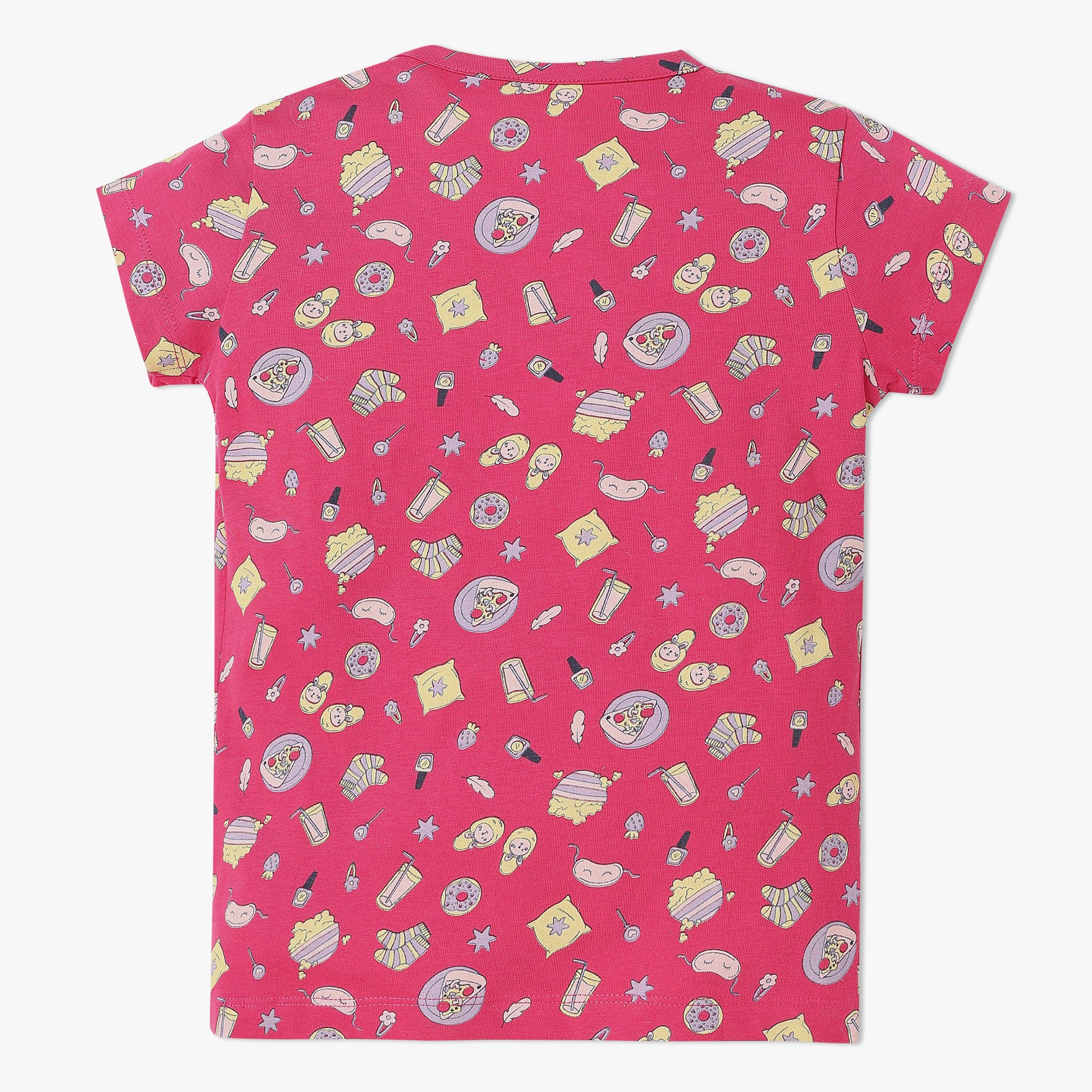 Girls All Over Print Knitted Crew Neck T-Shirt With Trackpant Sleepwear Set