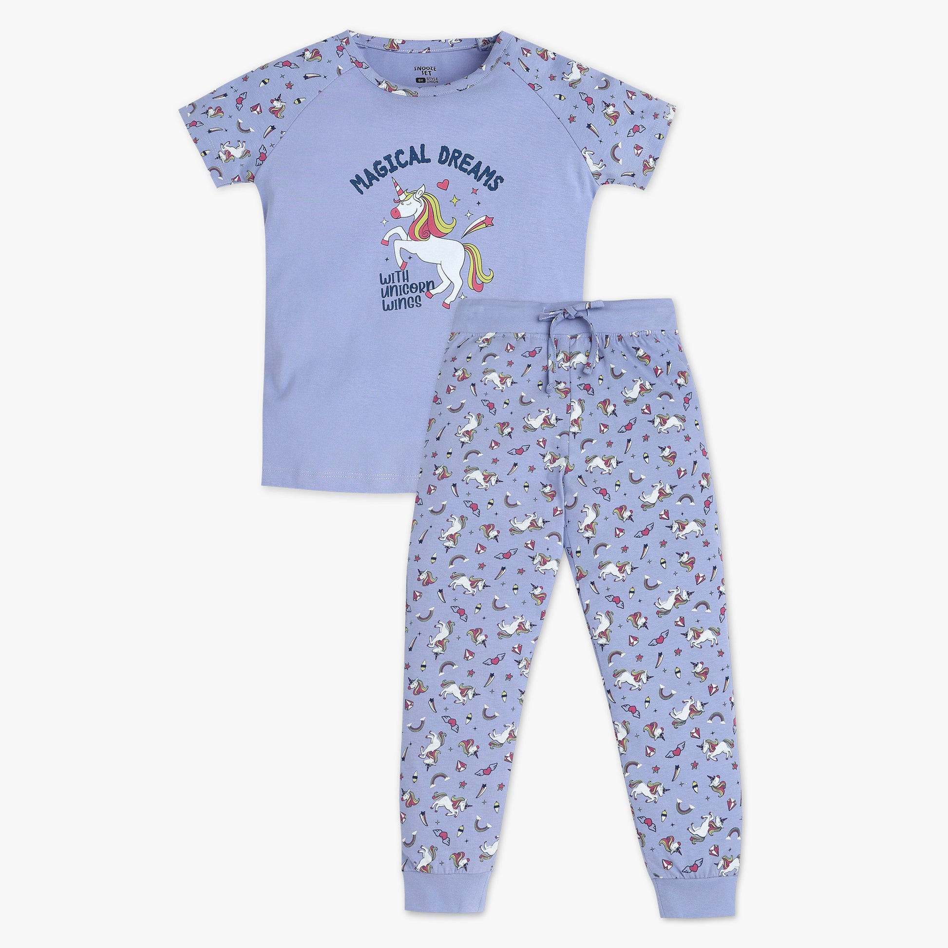 Buy Girls Regular Fit Printed Full Sleeve T-Shirt With Trackpant Sleepwear Set  - Style Union