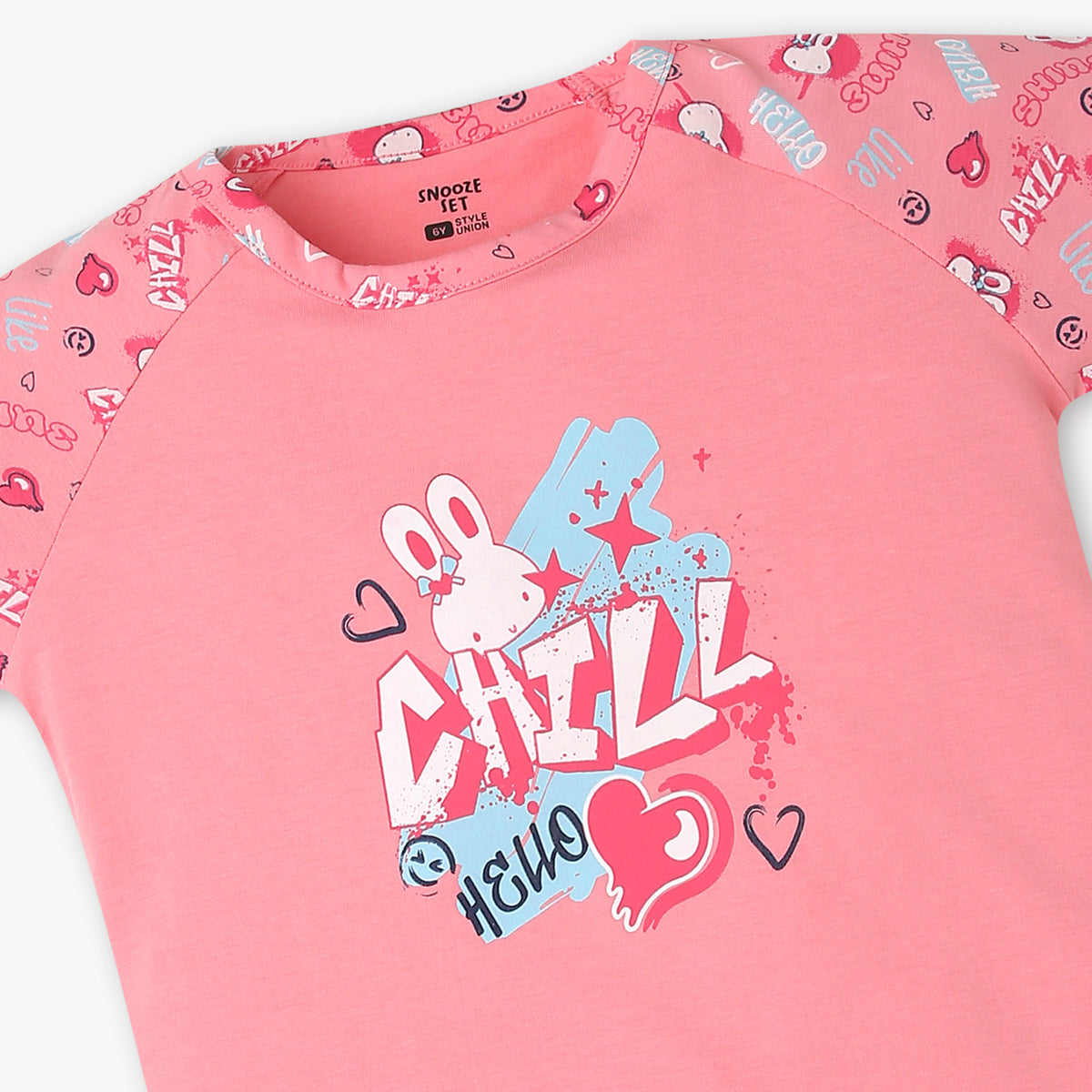 Girls Cotton Printed T-Shirt with Trackpant Snooze Set