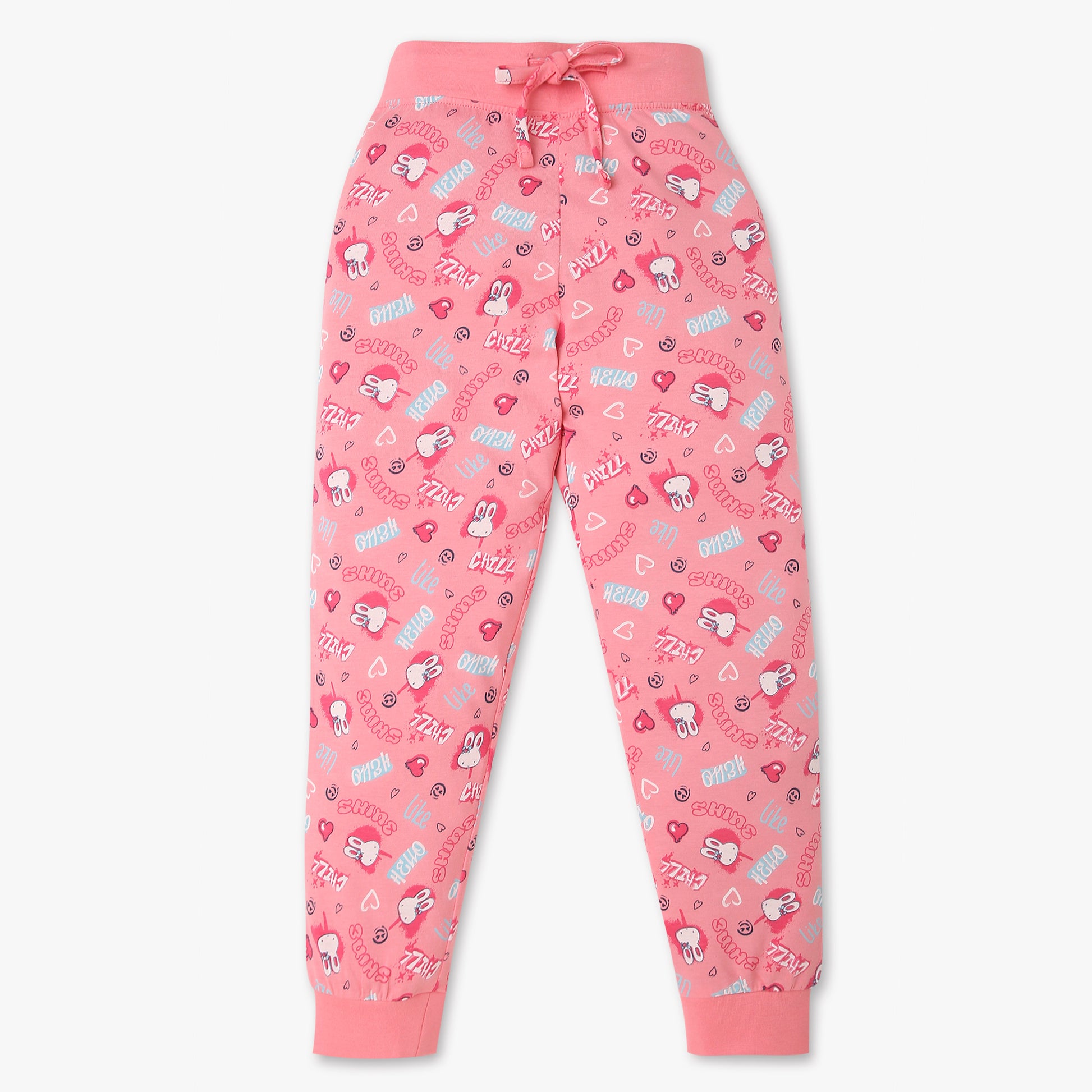 Girls Cotton Printed T-Shirt with Trackpant Snooze Set