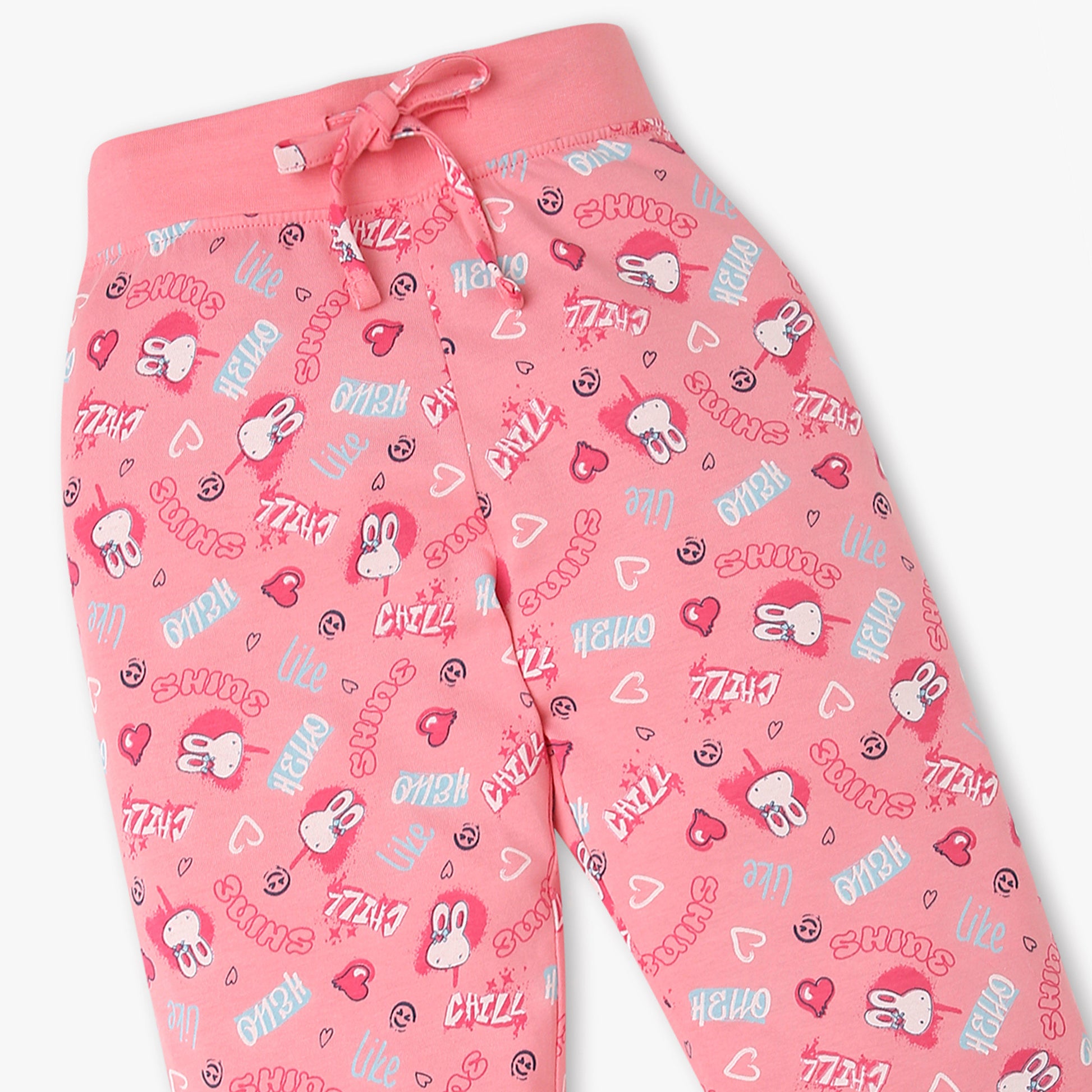 Girls Cotton Printed T-Shirt with Trackpant Snooze Set