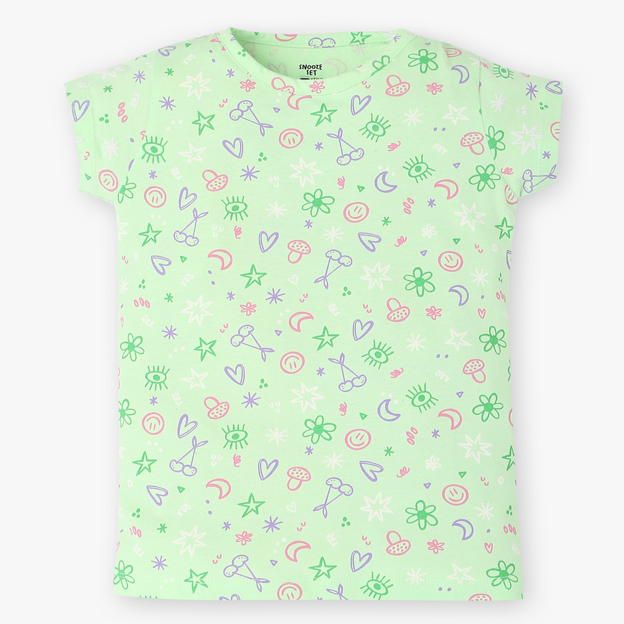 Girls Cotton Printed T-Shirt and Trackpant Sleepwear Set