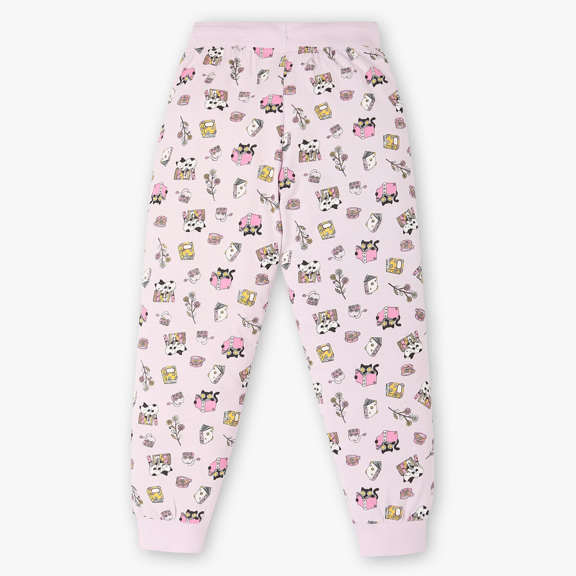 Girls Cotton Printed T-Shirt and Trackpant Sleepwear Set