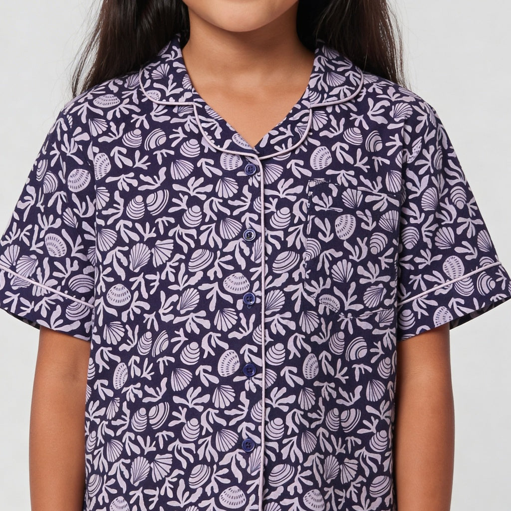 Girls Printed T-Shirt with Shorts Sleepwear Set