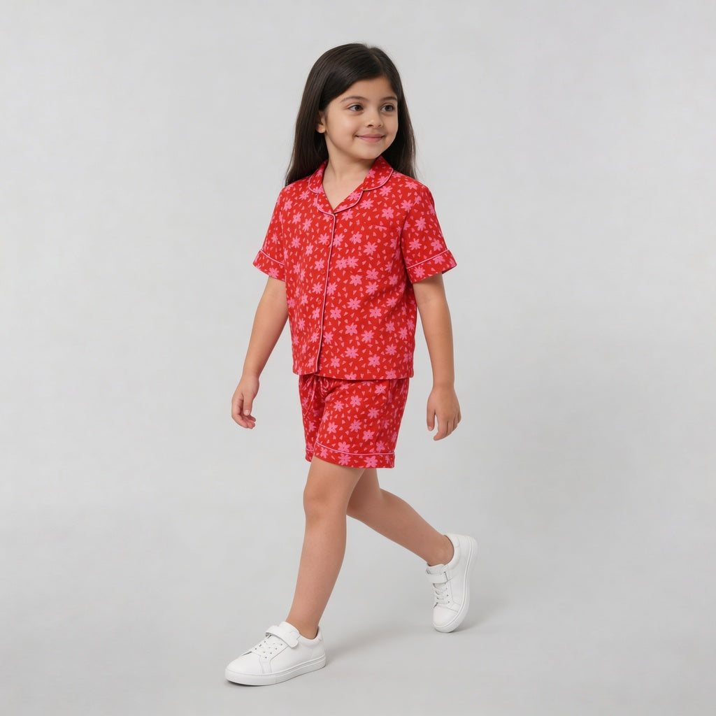 Girls Printed T-Shirt with Shorts Sleepwear Set