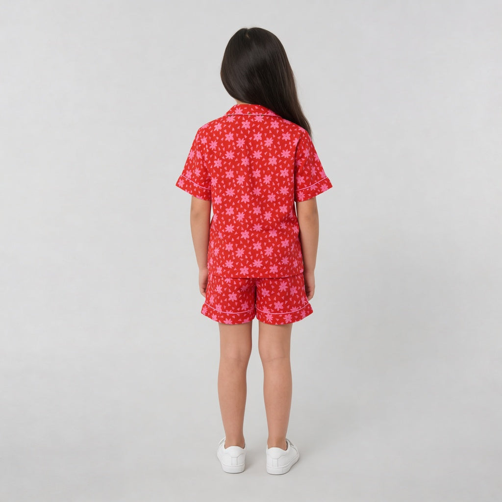 Girls Printed T-Shirt with Shorts Sleepwear Set