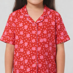 Girls Printed T-Shirt with Shorts Sleepwear Set