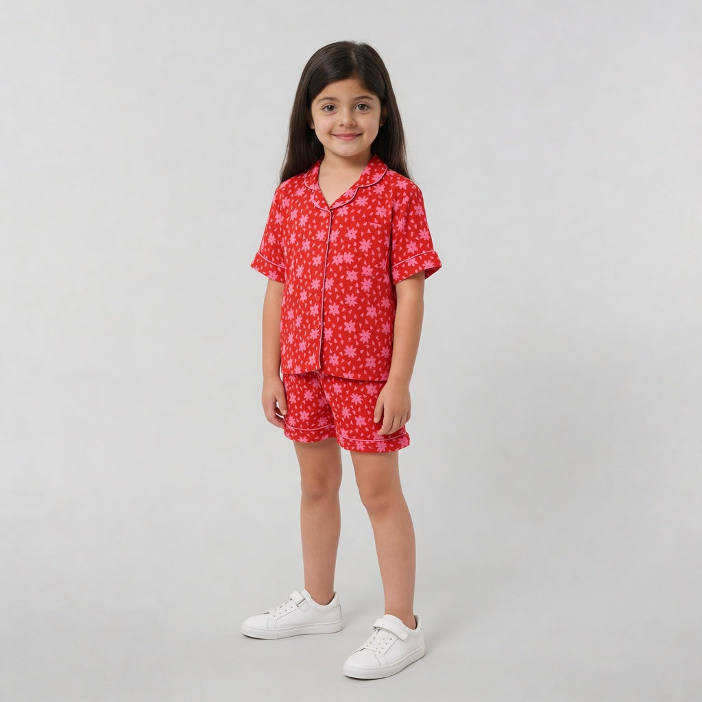 Girls Printed T-Shirt with Shorts Sleepwear Set
