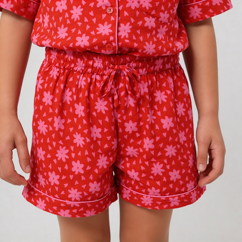 Girls Printed T-Shirt with Shorts Sleepwear Set