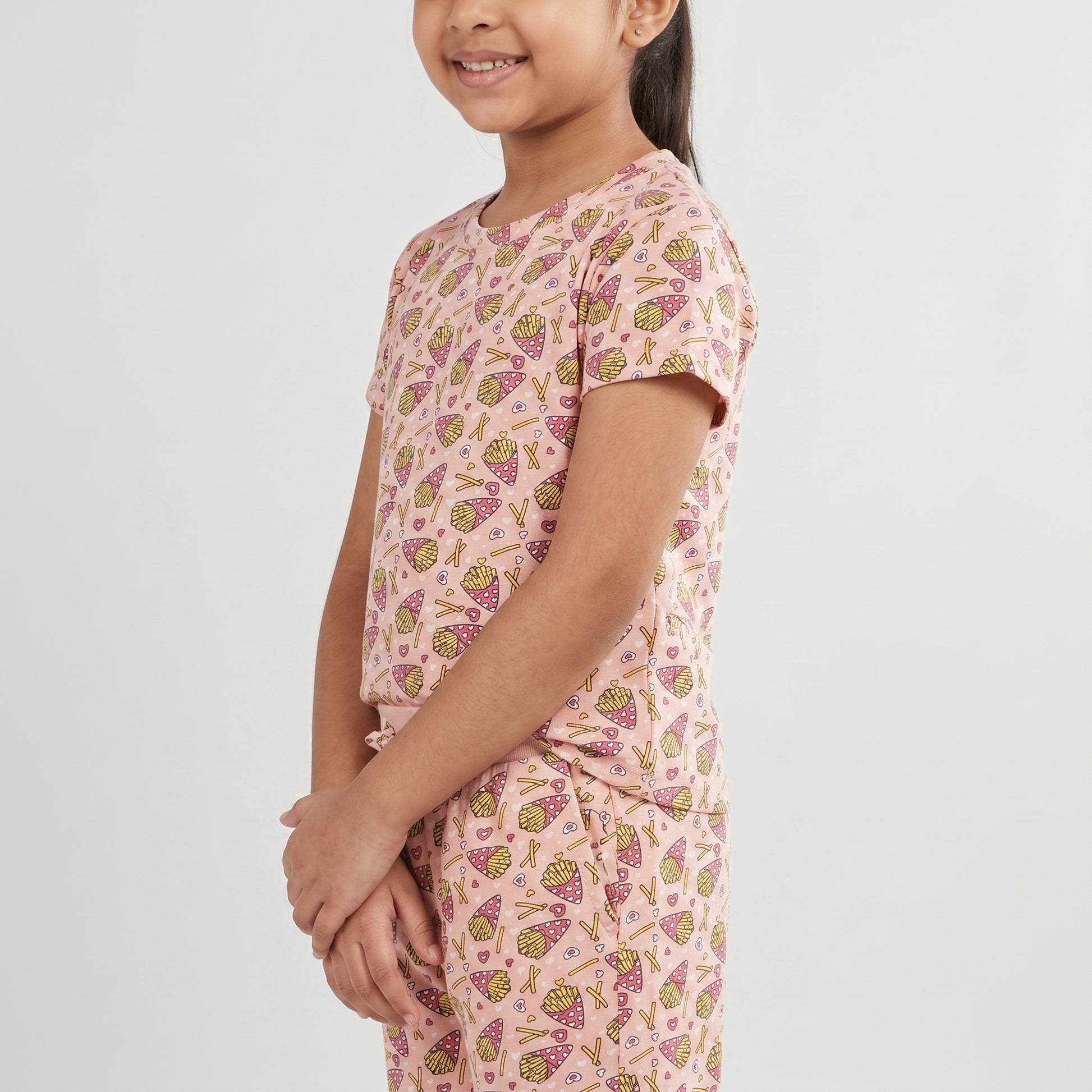 Girls Cotton Printed T-Shirt with Trackpants Sleepwear Set