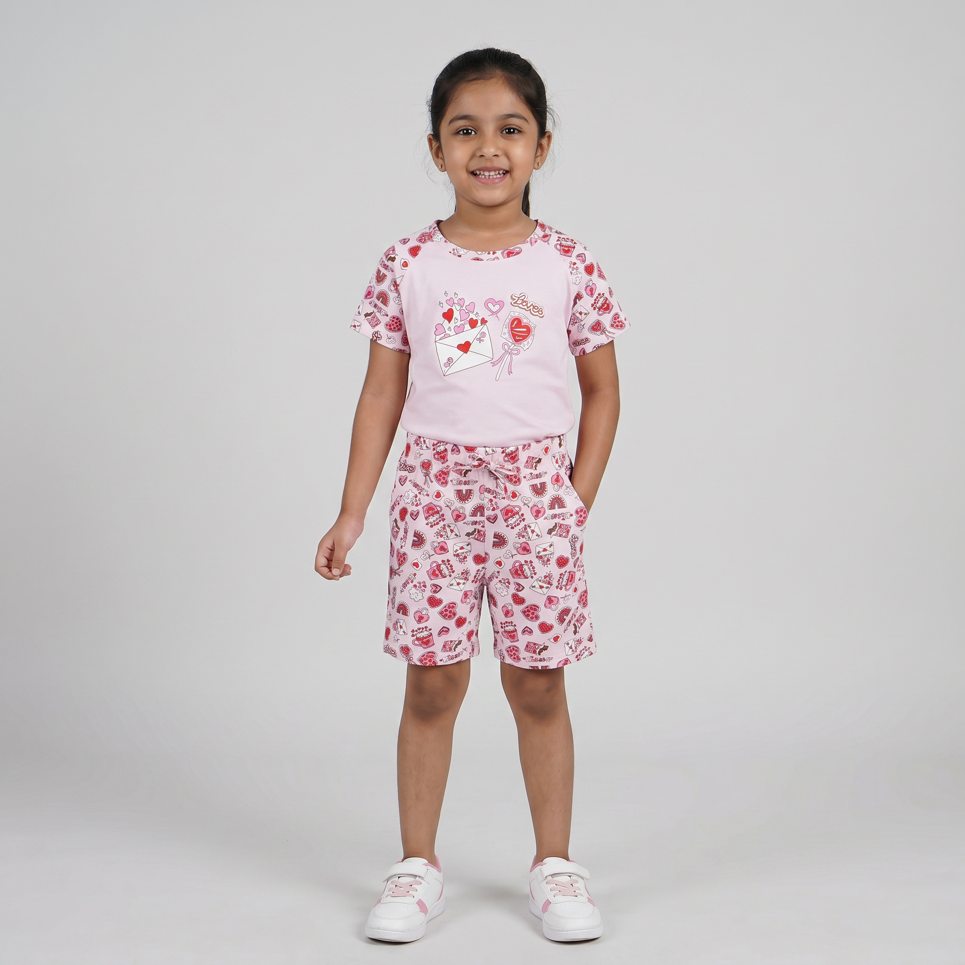 Girls Cotton Printed T-Shirt with Shorts Sleepwear Set