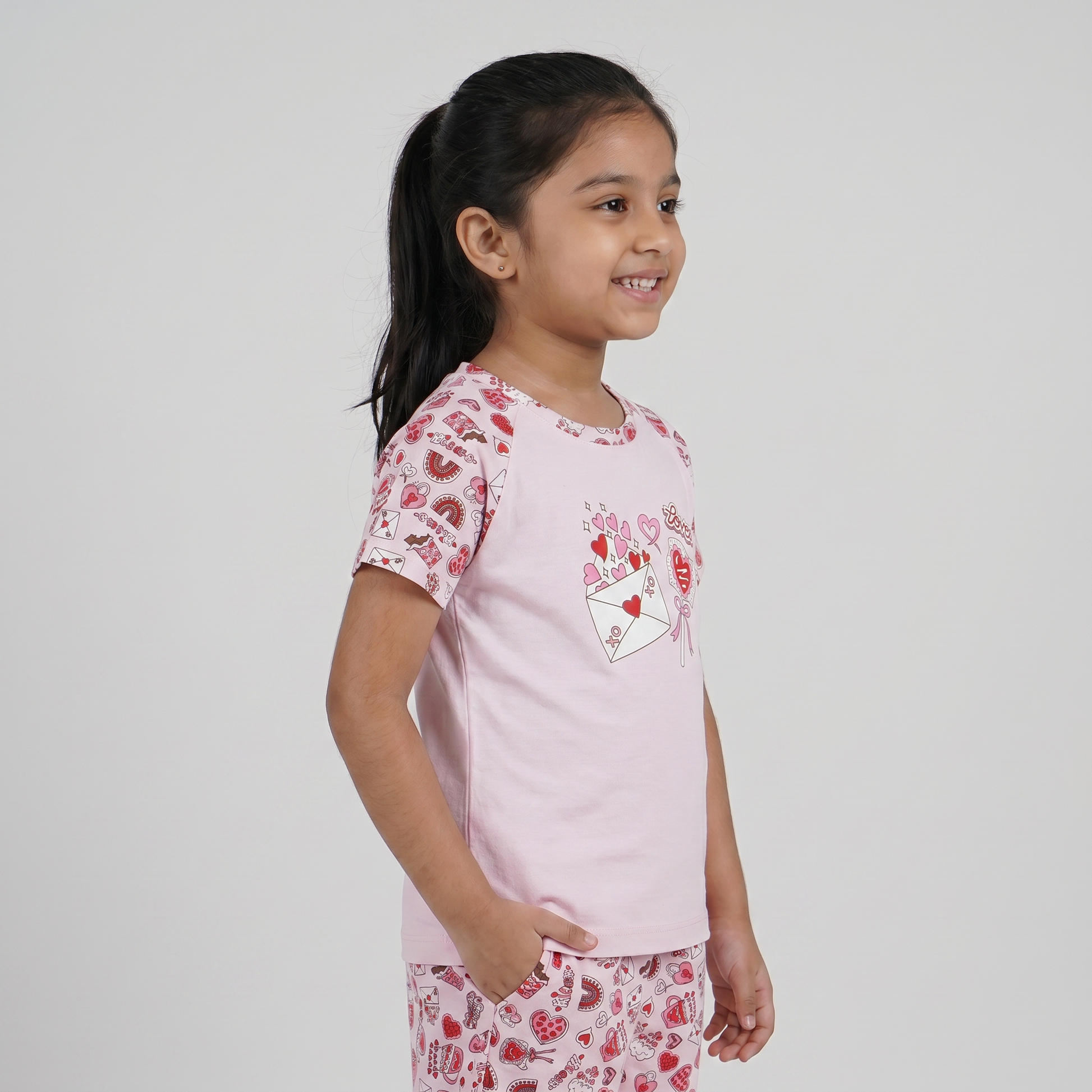 Girls Cotton Printed T-Shirt with Shorts Sleepwear Set