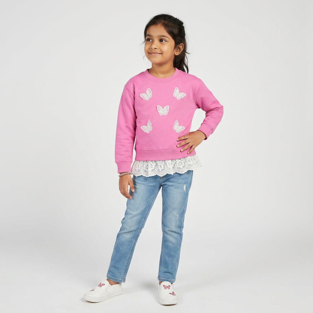 Girls Cotton Embellished Sweat Tee