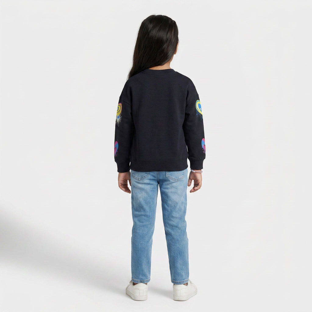 Girls Cotton Printed Crew Neck Sweat Tee