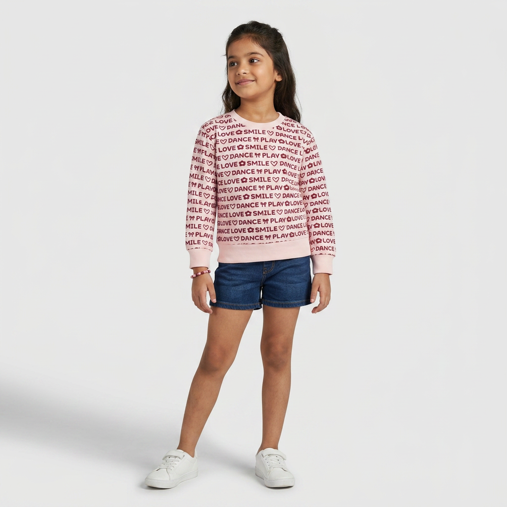 Girls Cotton Embellished Sweat Tee