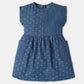 Girls Knee Length Crew Neck Star Printed Denim A-Line Dress with Side Pocket