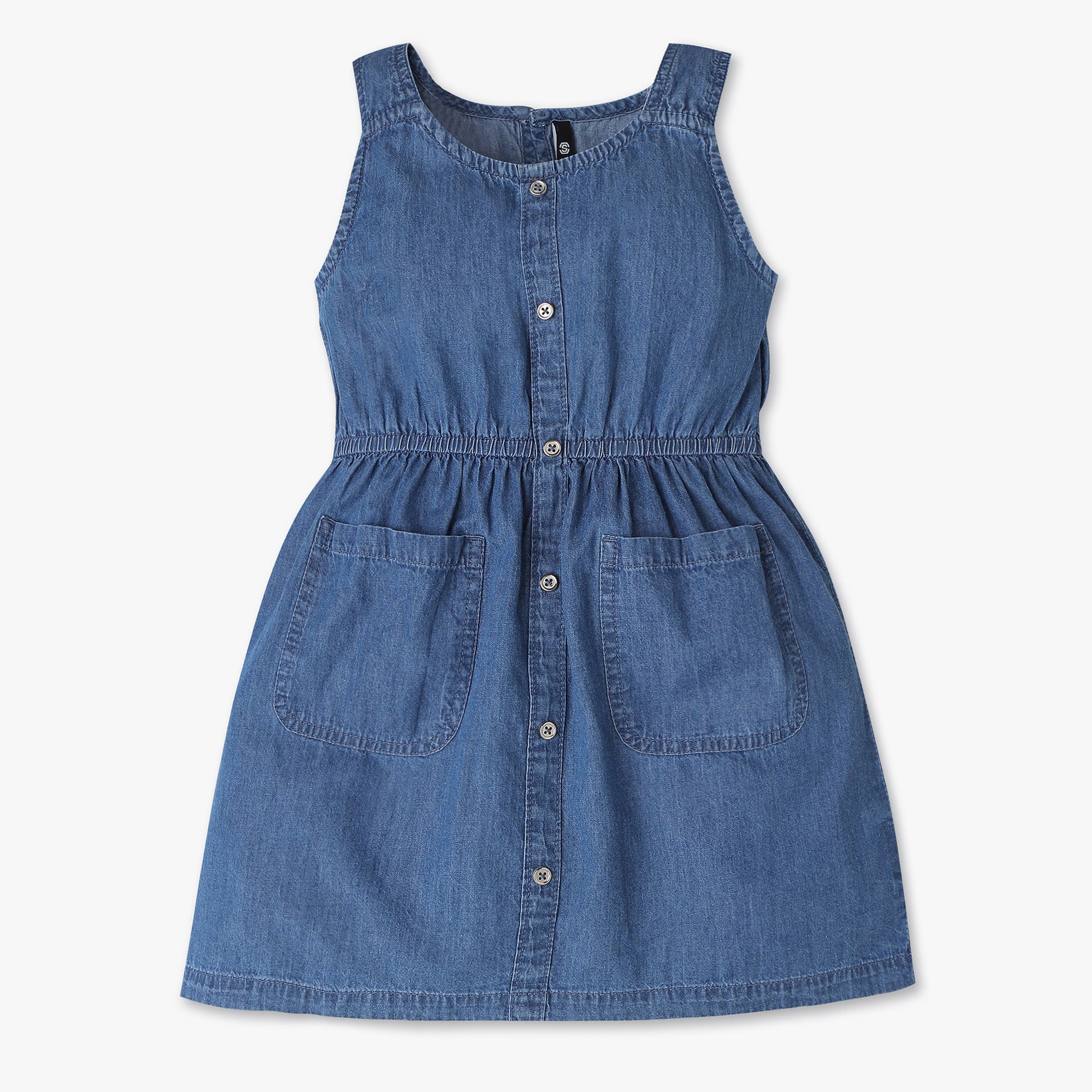 Girls A-Line Pinafore Look With Patch Pockets Denim Dress Style Union Girls A-Line Pinafore Look With Patch Pockets Denim Dress Style Union