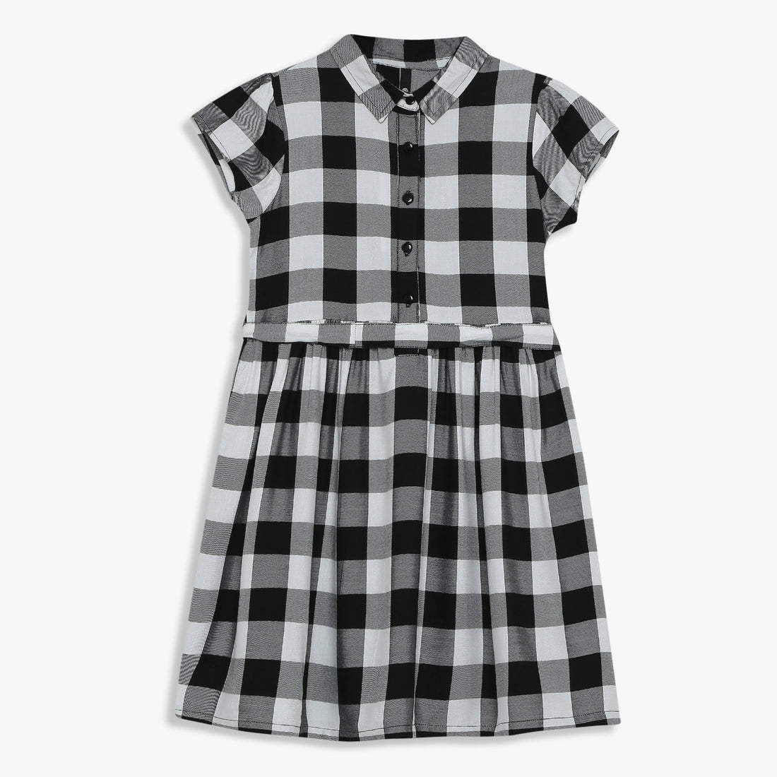 Girls Checkered Below Knee Collar Tunic Flared Dress