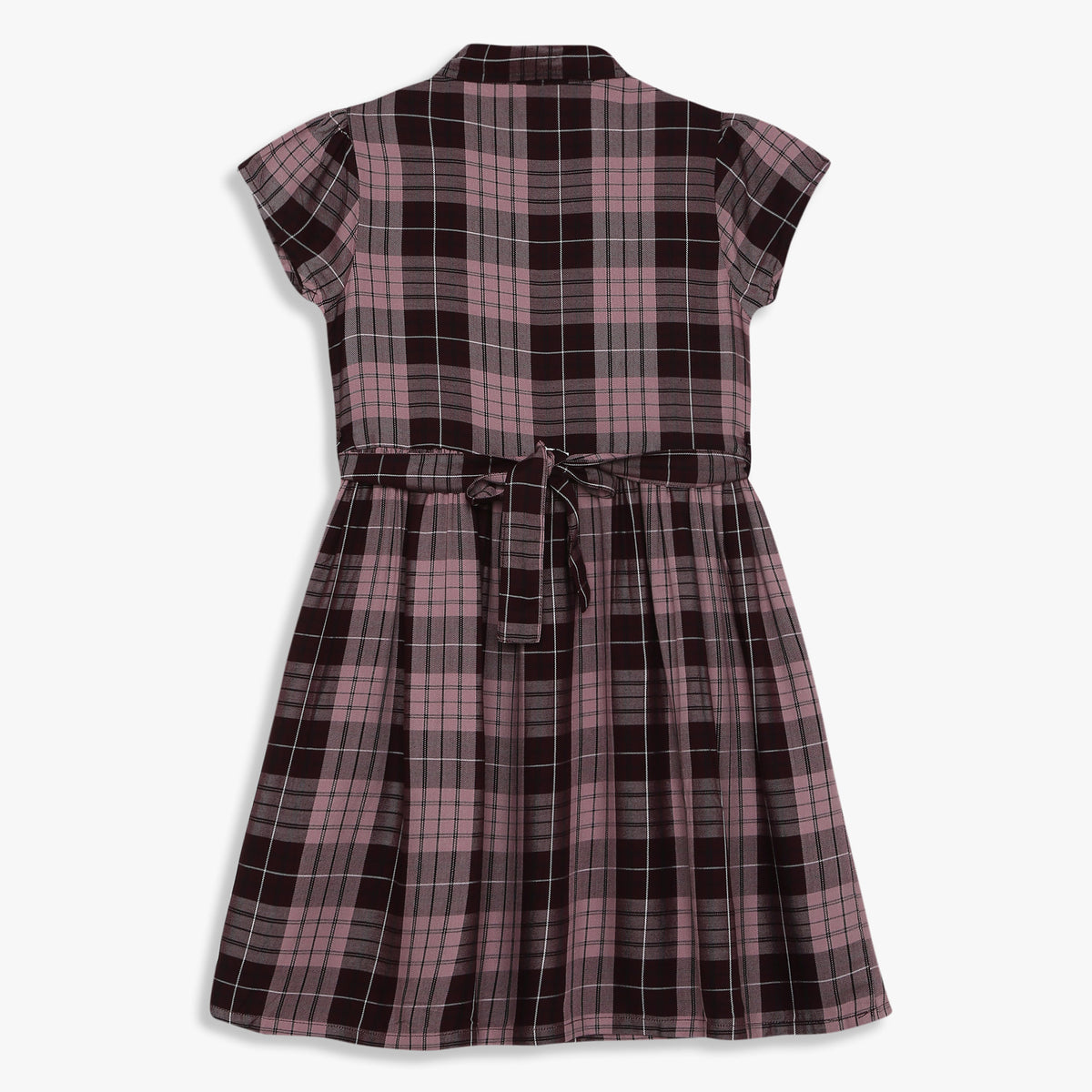 Girls Checkered Below Knee Collar Tunic Flared Dress