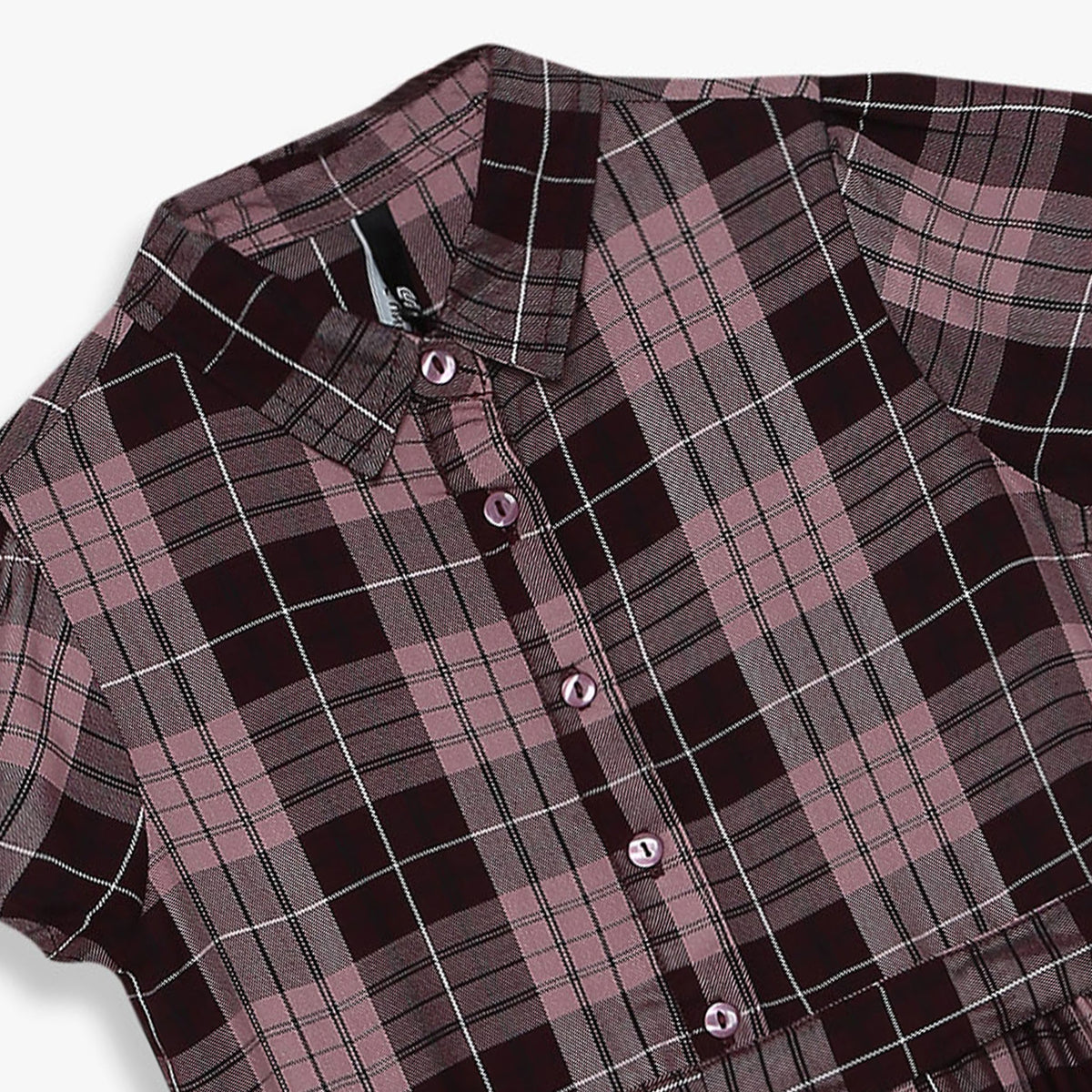 Girls Checkered Below Knee Collar Tunic Flared Dress