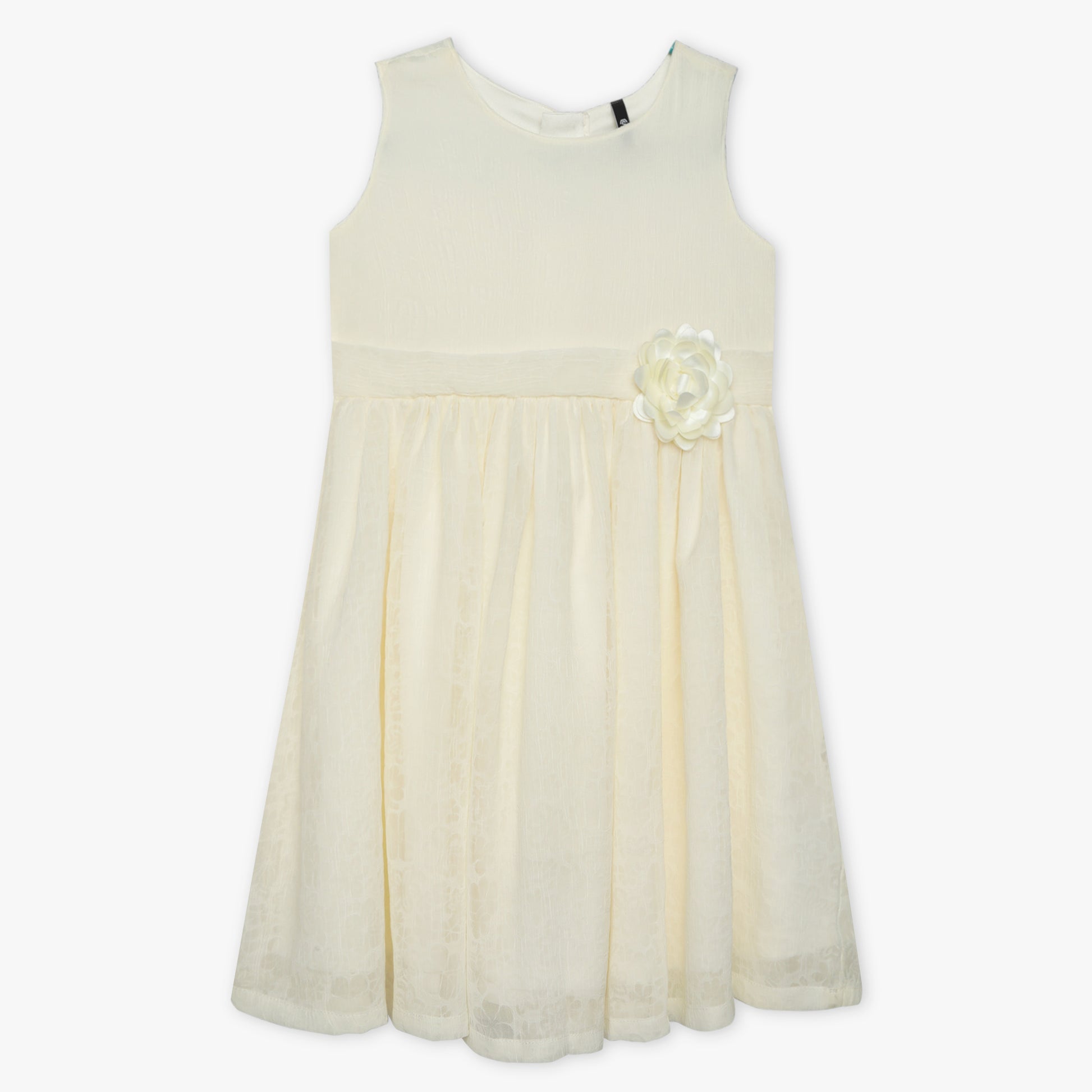 Girls Solid Crew Neck Sleeveless Dress