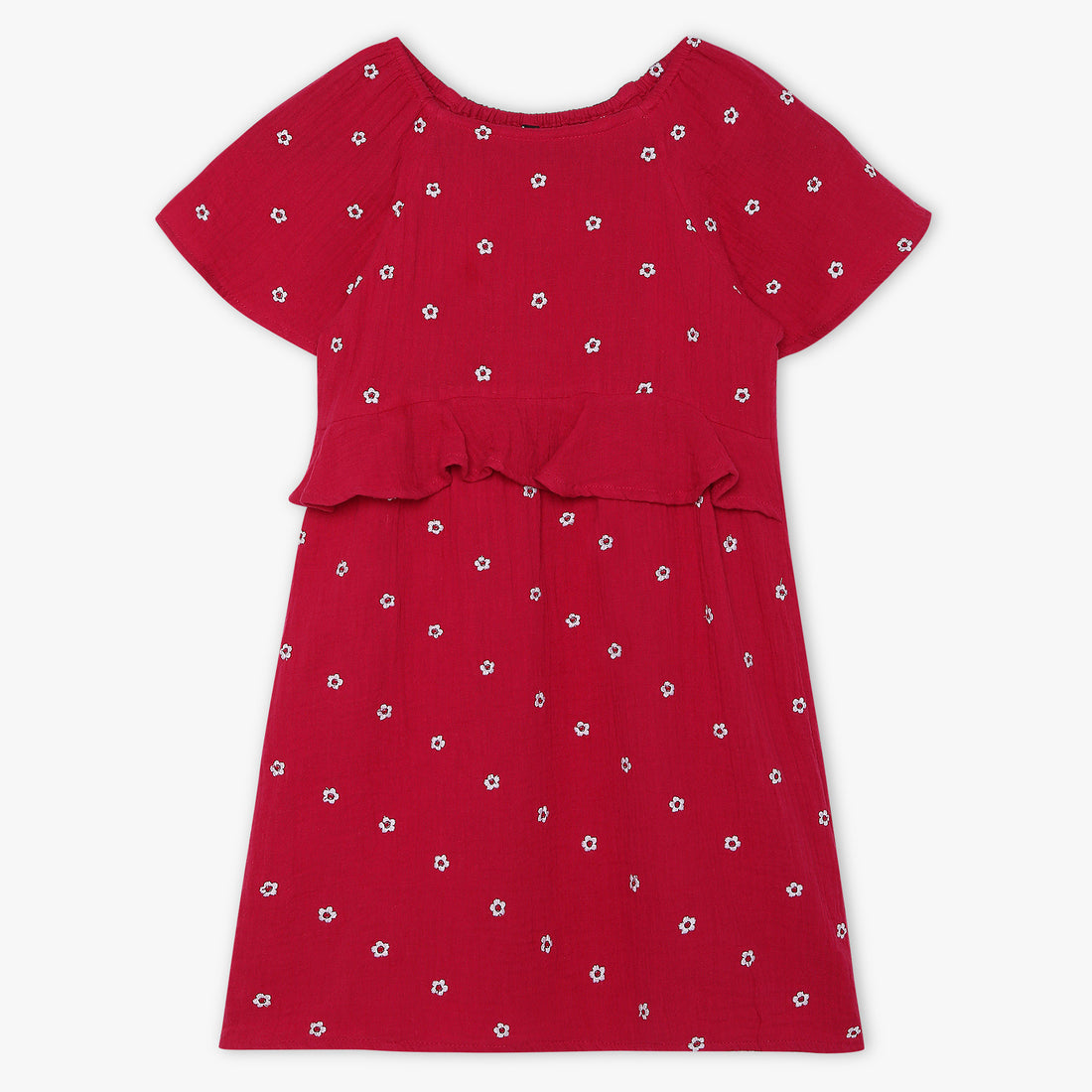 Girls Regular Fit Embroidered Round Neck Dress