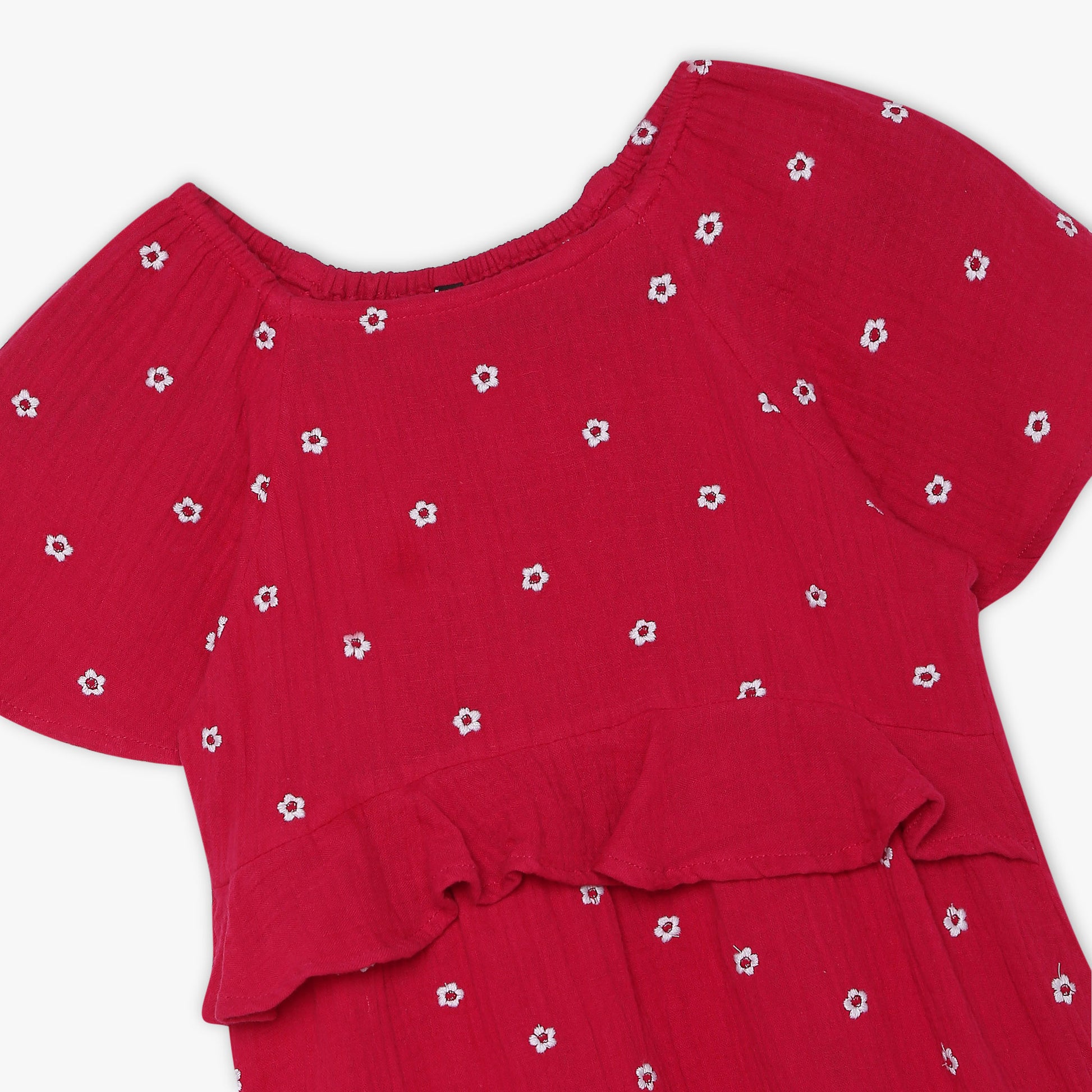 Girls Regular Fit Embroidered Round Neck Dress